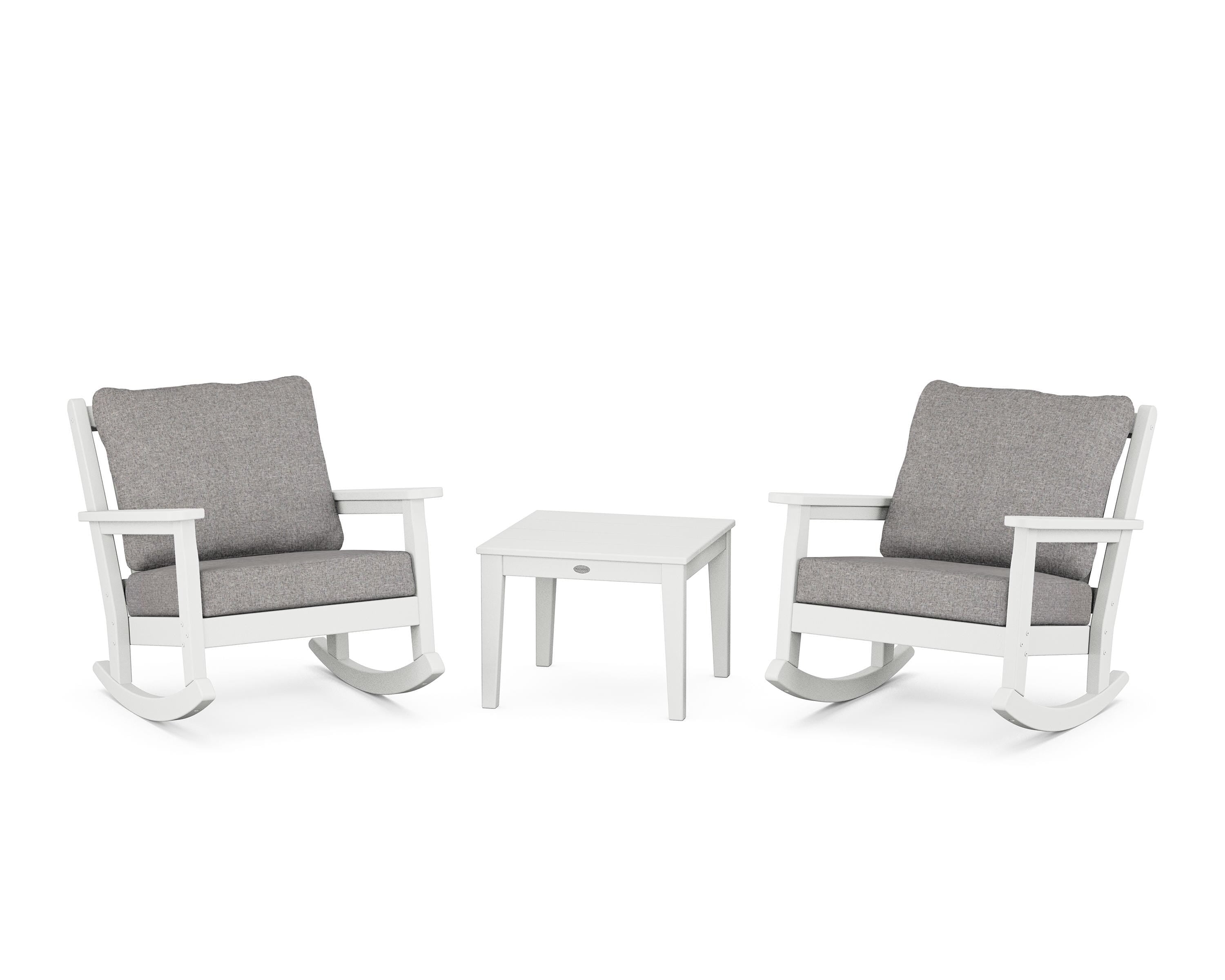 POLYWOOD® Chippendale 3-Piece Deep Seating Rocker Set in White / Grey Mist