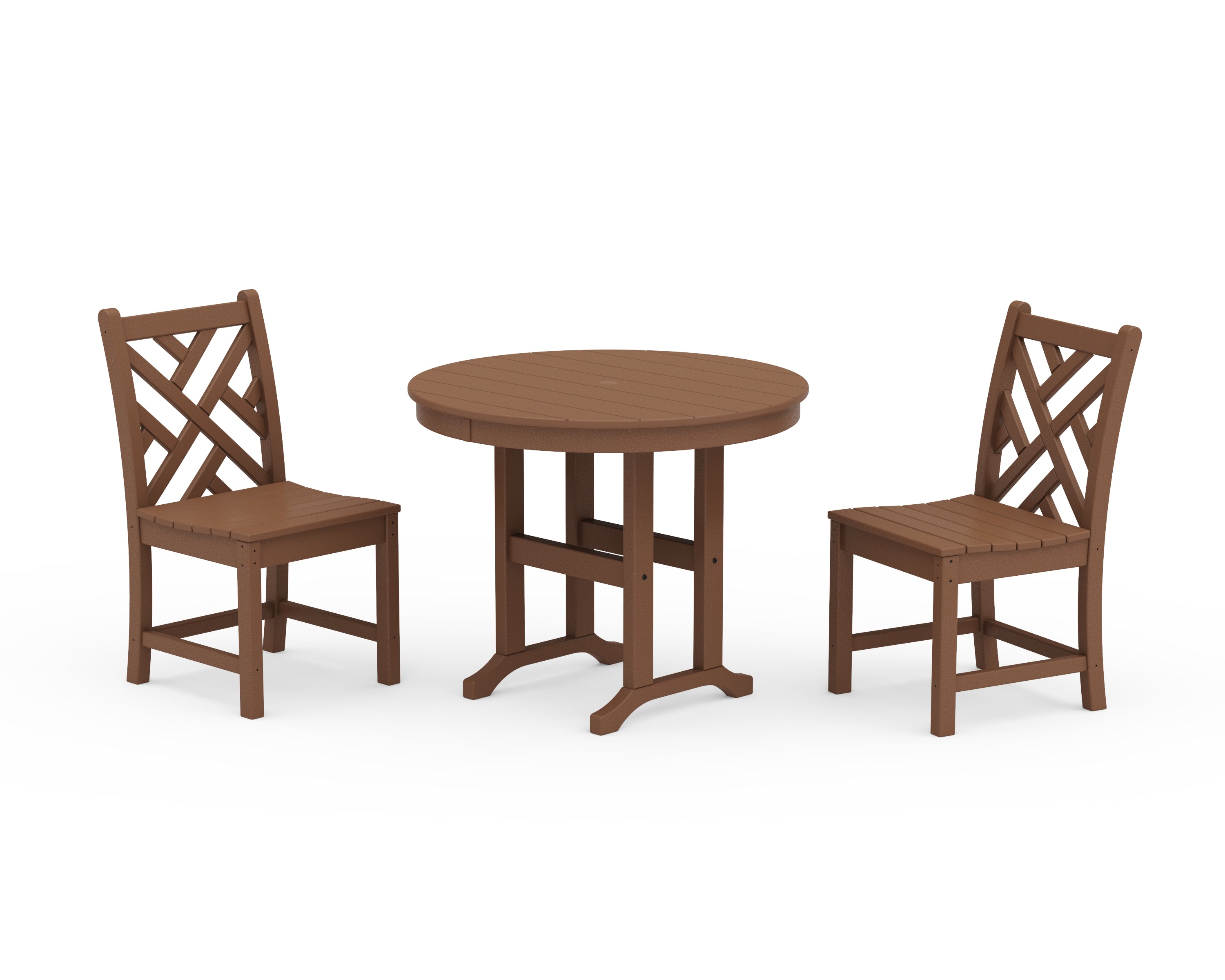 POLYWOOD® Chippendale Side Chair 3-Piece Round Dining Set in Teak