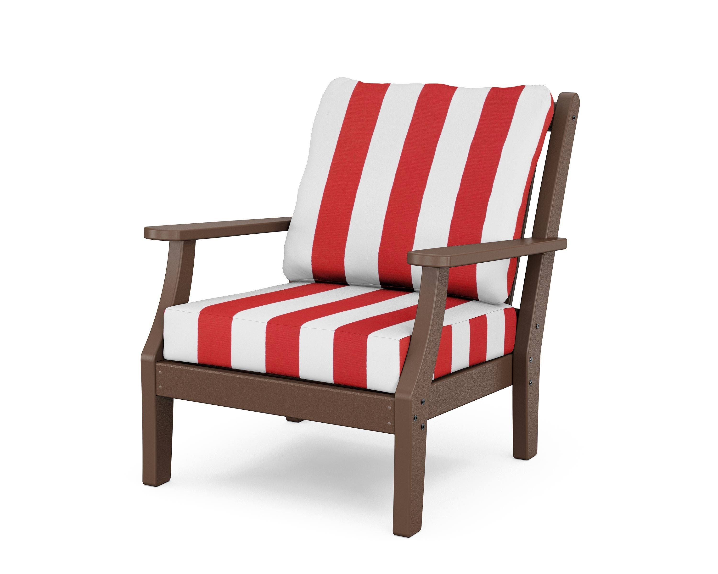 Country Living Wovendale Deep Seating Chair in Mahogany / Cabana Stripe Crimson