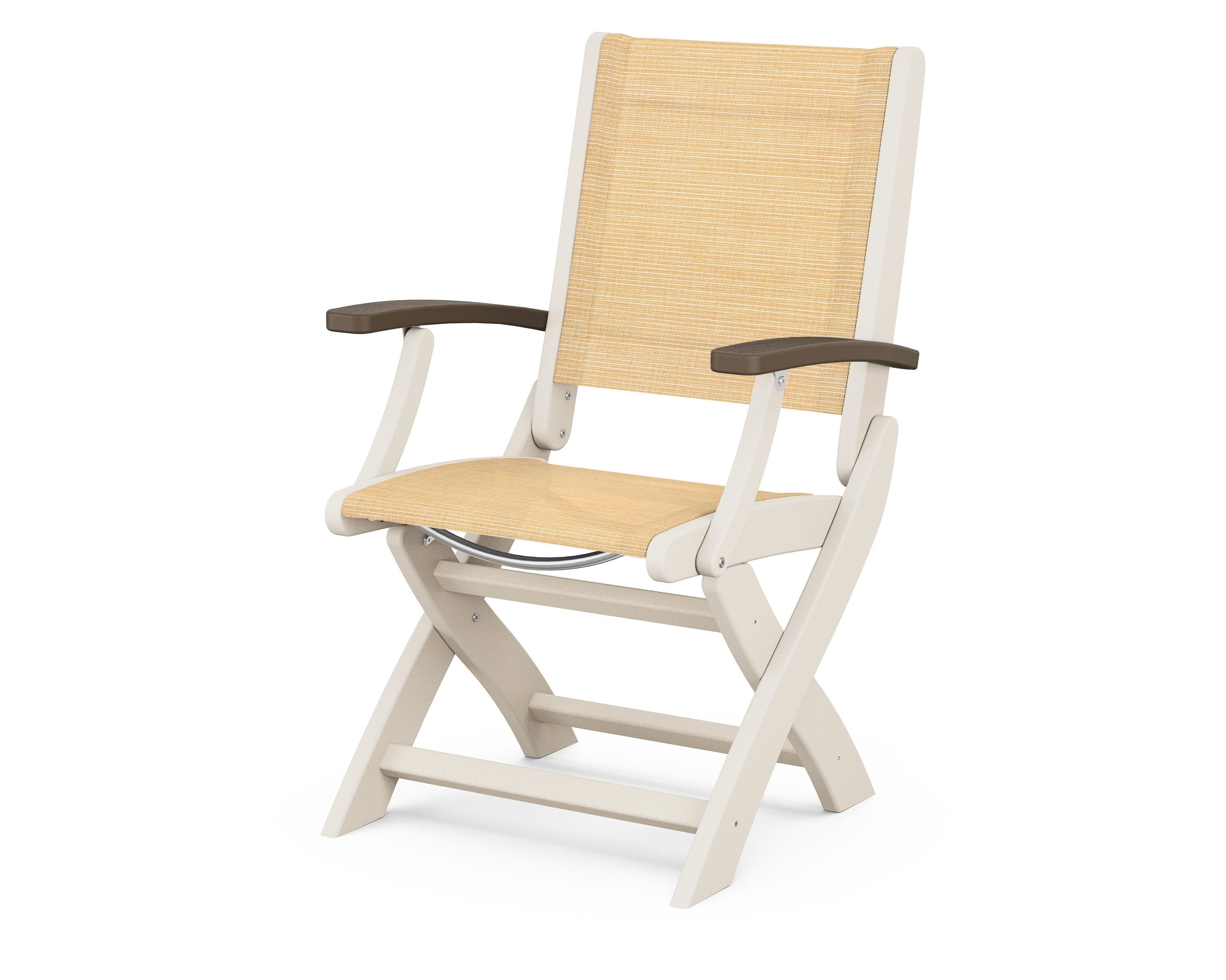 POLYWOOD® Coastal Folding Chair in Sand / Kona / Dupioni Apricot Sling