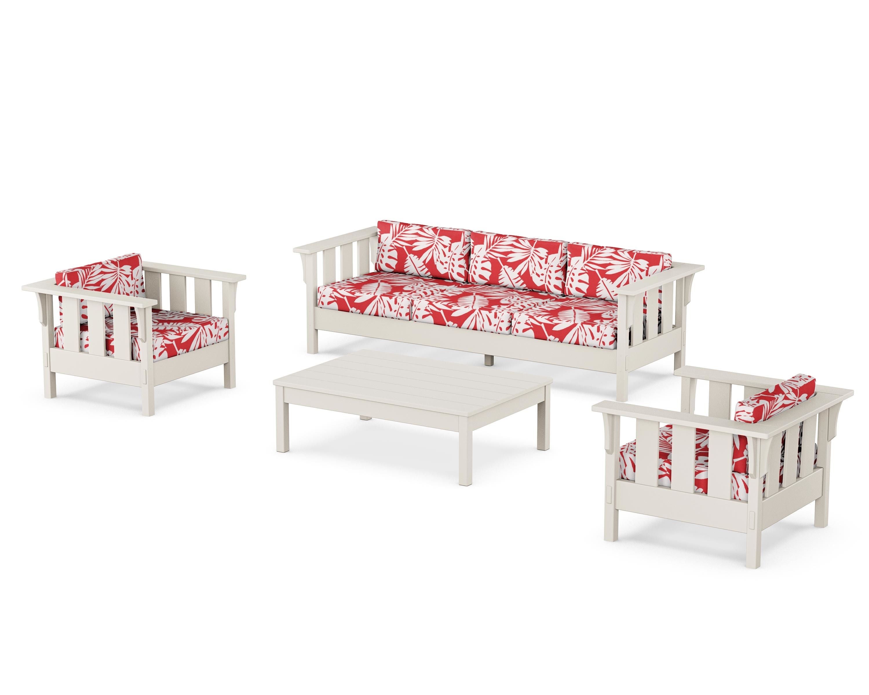 Martha Stewart by POLYWOOD® Acadia 4-Piece Deep Seating Set with Sofa in Sand / Leaf Crimson