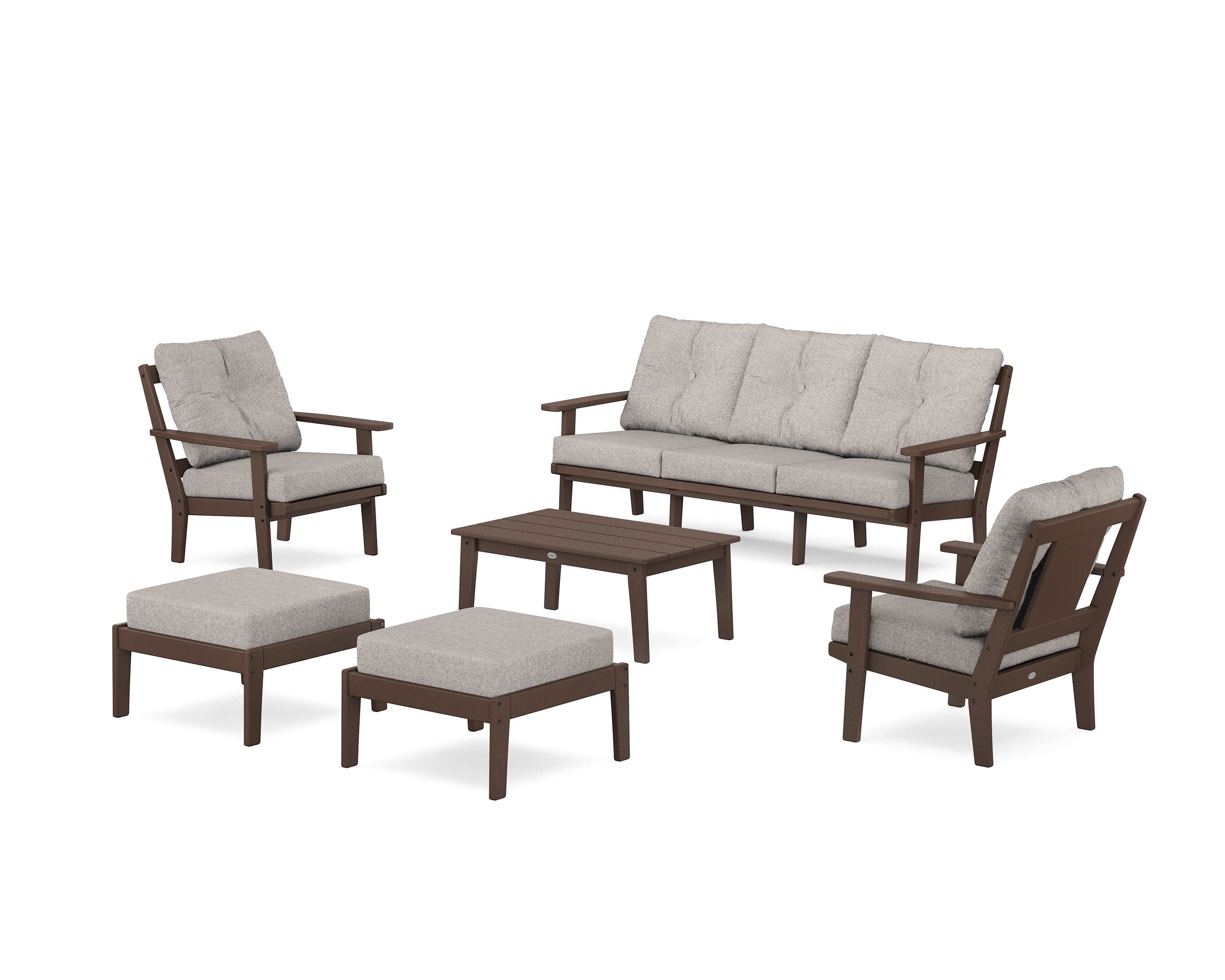 POLYWOOD® Prairie 6-Piece Lounge Sofa Set in Mahogany / Weathered Tweed