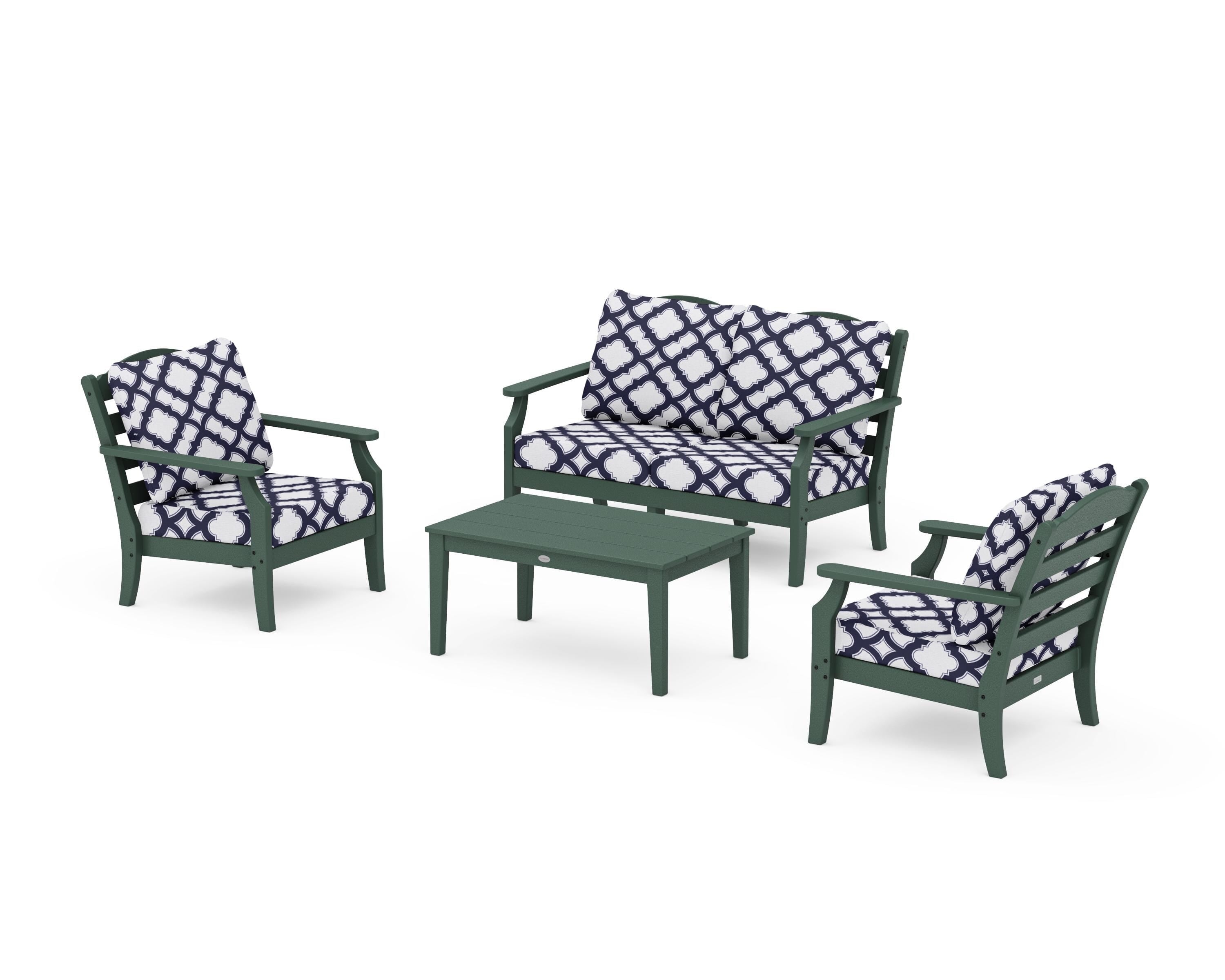 Draper James™ by POLYWOOD® Savannah 4-Piece Deep Seating Set with Loveseat in Green / Trellis Navy