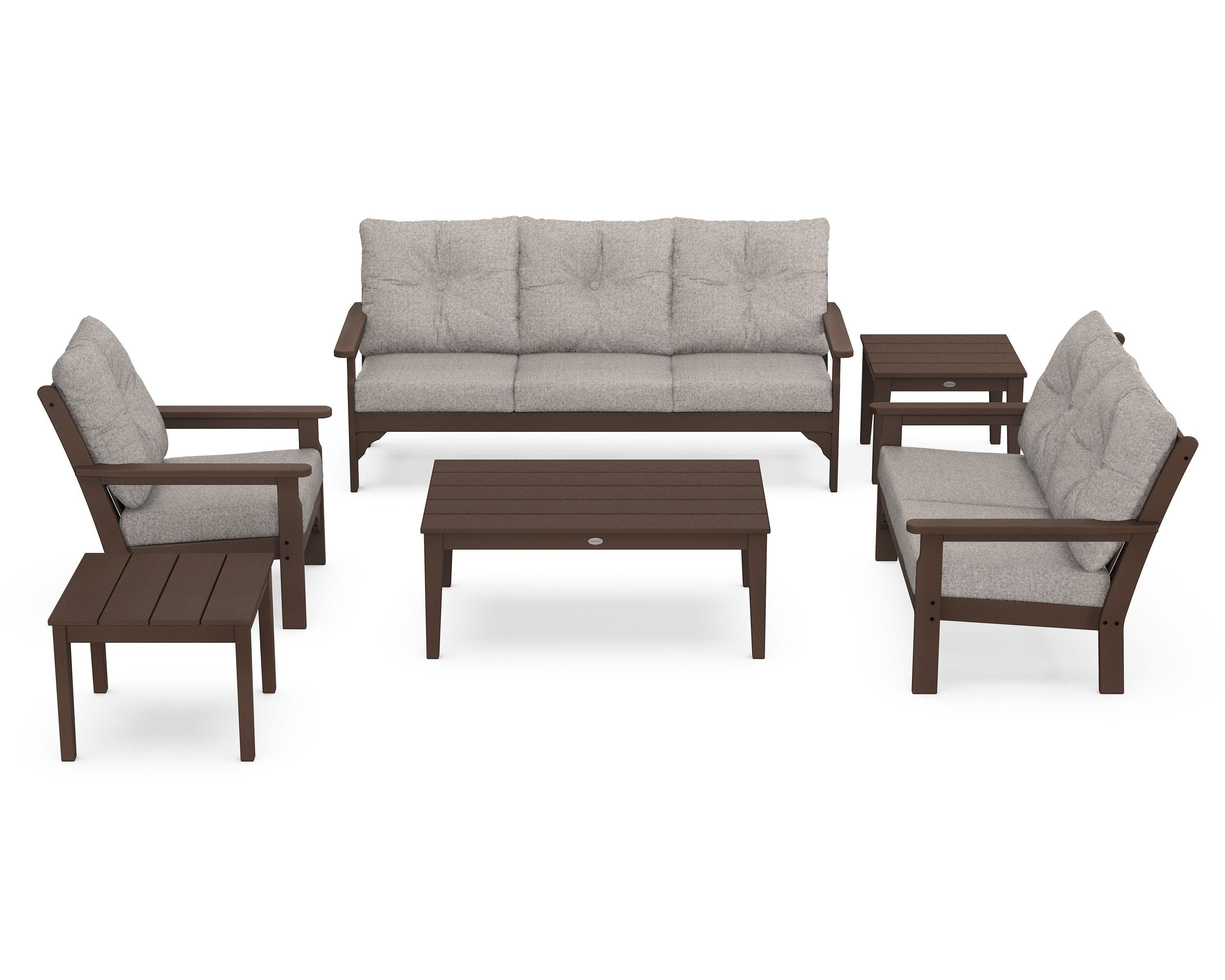 POLYWOOD® Vineyard 6-Piece Deep Seating Set in Mahogany / Weathered Tweed