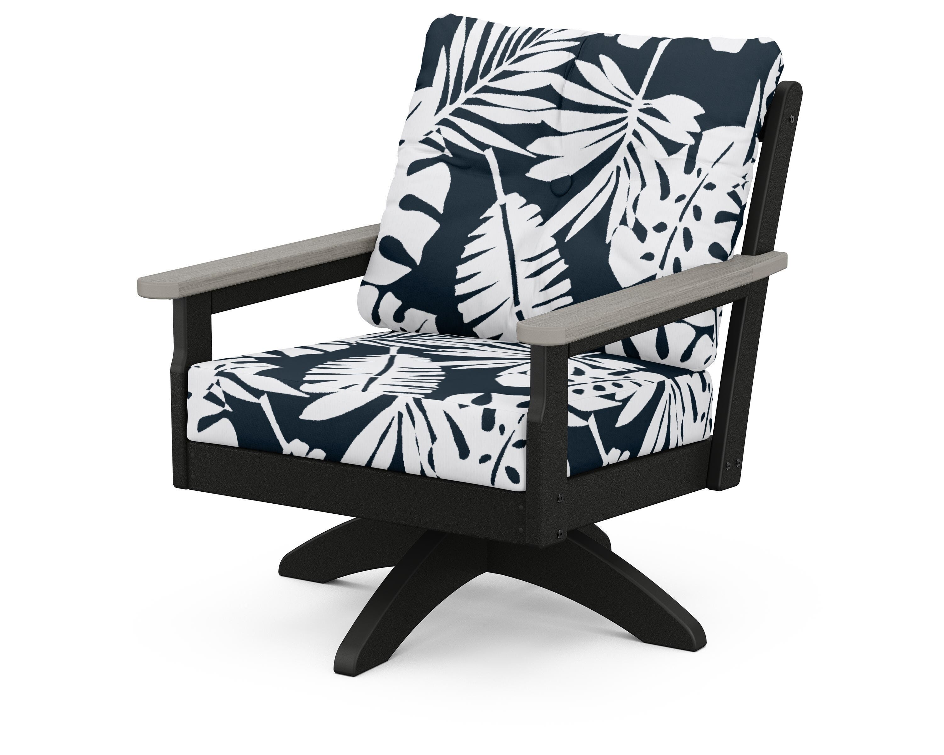 POLYWOOD® Vineyard Deep Seating Swivel Chair in Black / Driftwood / Leaf Marine Indigo