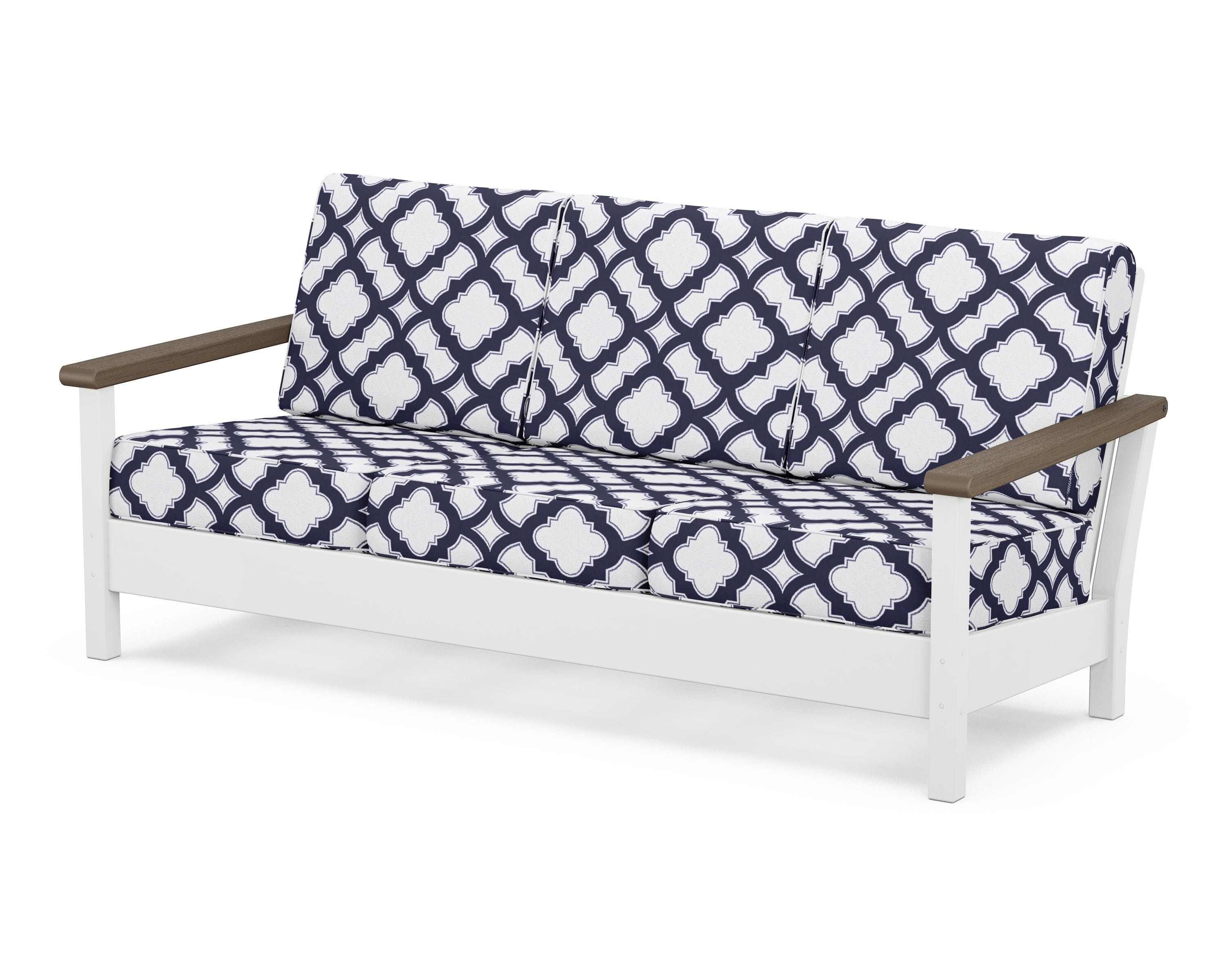POLYWOOD® Harbour Deep Seating Sofa in White / Kona / Trellis Navy