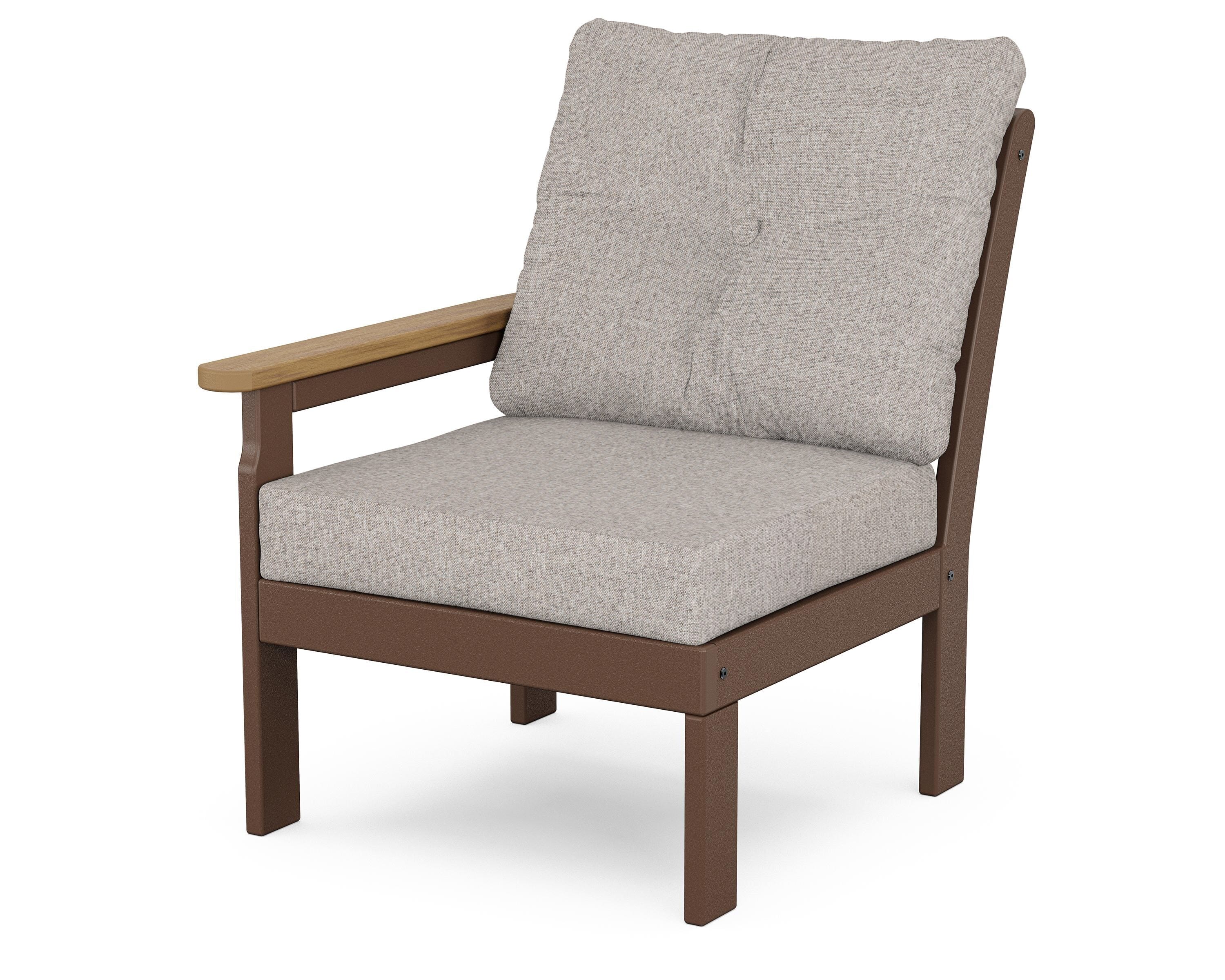 POLYWOOD® Vineyard Modular Left Arm Chair in Mahogany / Natural / Weathered Tweed