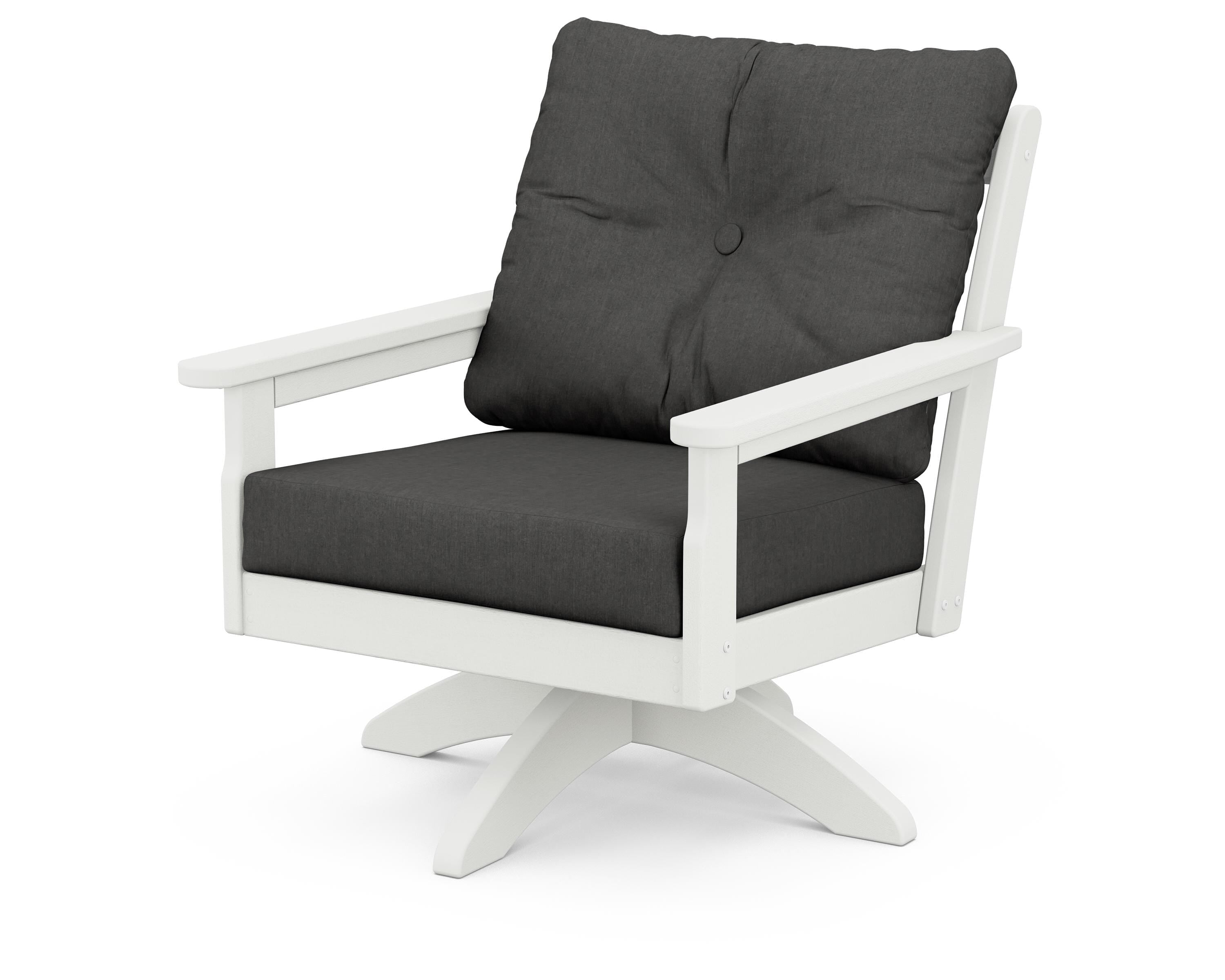 POLYWOOD® Vineyard Deep Seating Swivel Chair in Vintage White / Spectrum Carbon