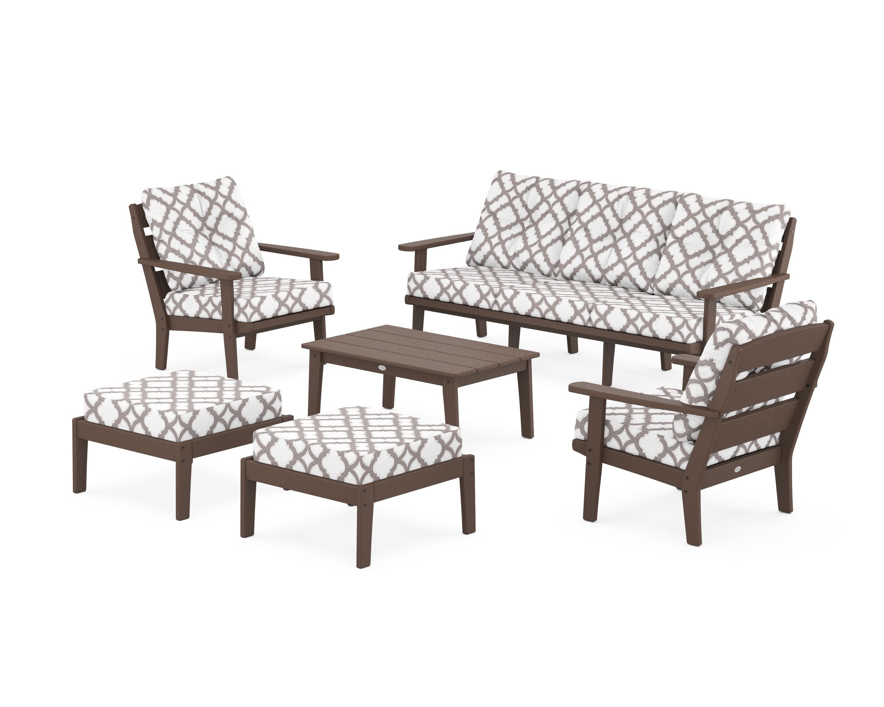 POLYWOOD® Lakeside 6-Piece Lounge Sofa Set in Mahogany / Trellis Grey Mist