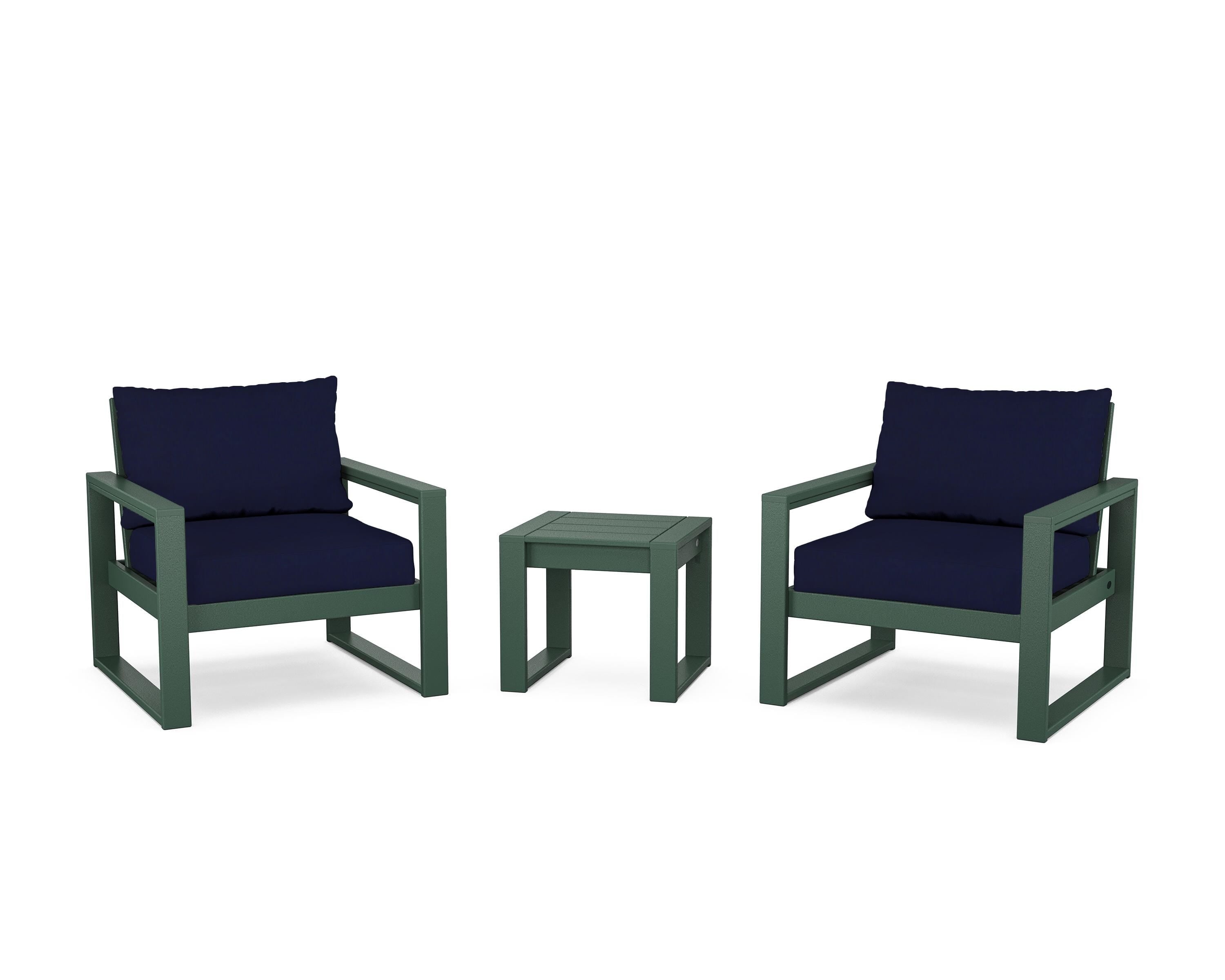 POLYWOOD® EDGE Sectional 3-Piece Deep Seating Set in Green / Navy