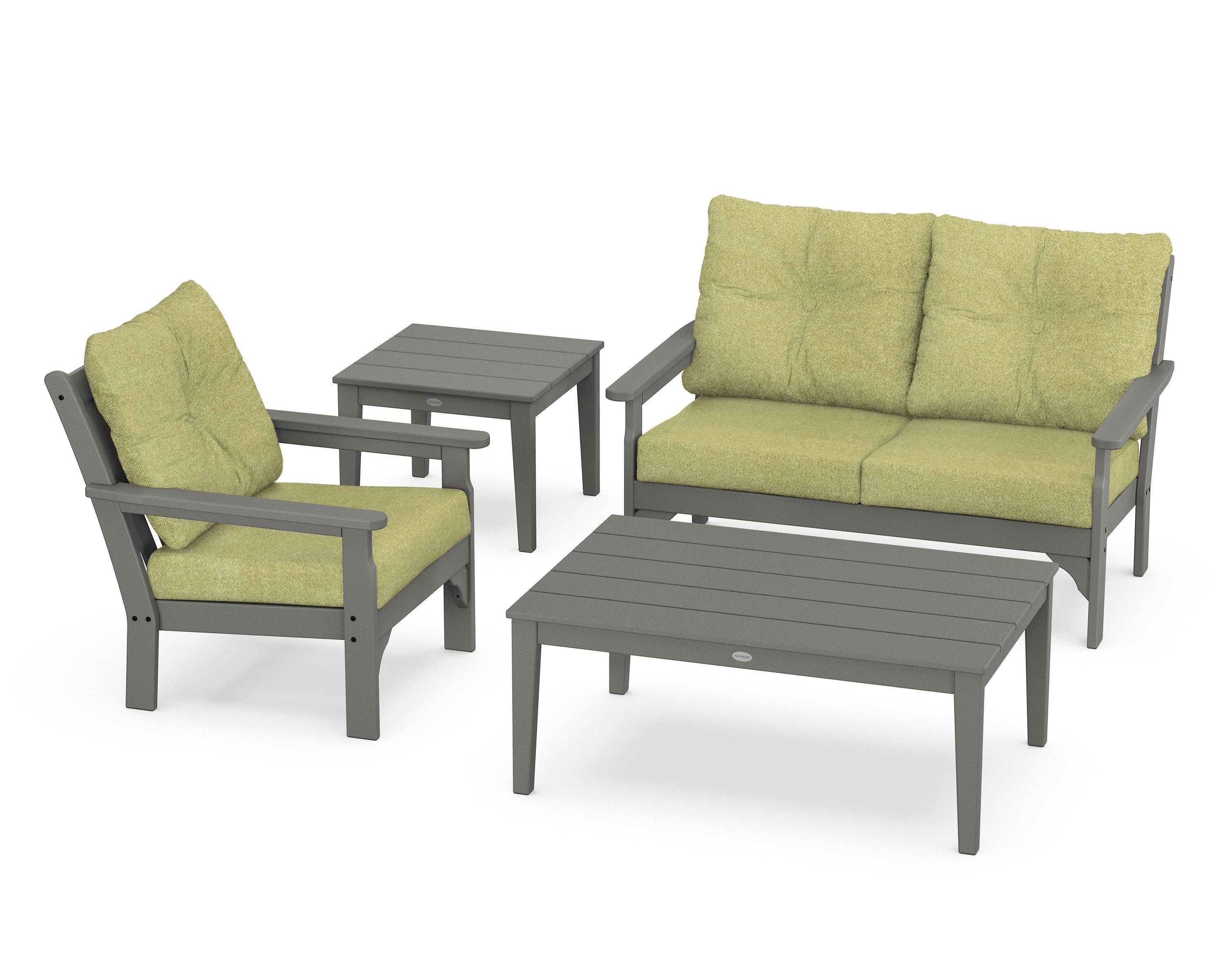 POLYWOOD® Vineyard 4-Piece Deep Seating Set in Slate Grey / Chartreuse Boucle
