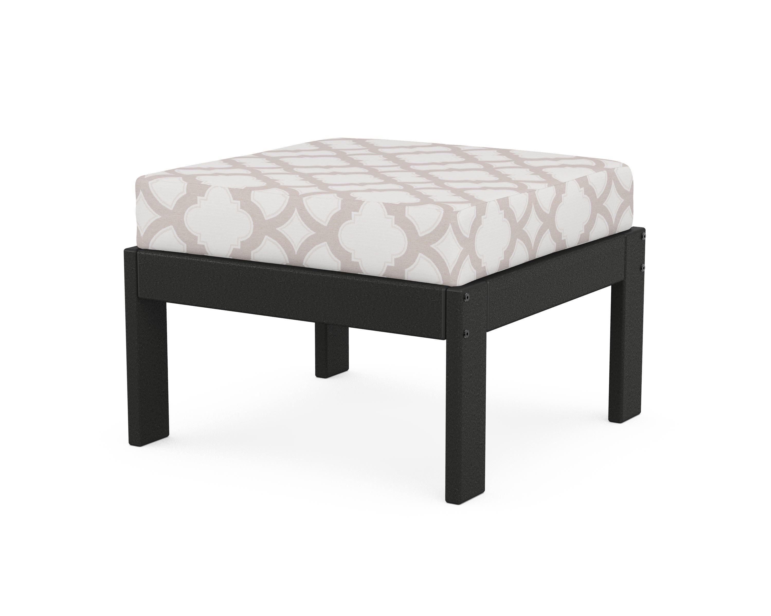 POLYWOOD® Vineyard Modular Ottoman in Black / Trellis Dune Burlap