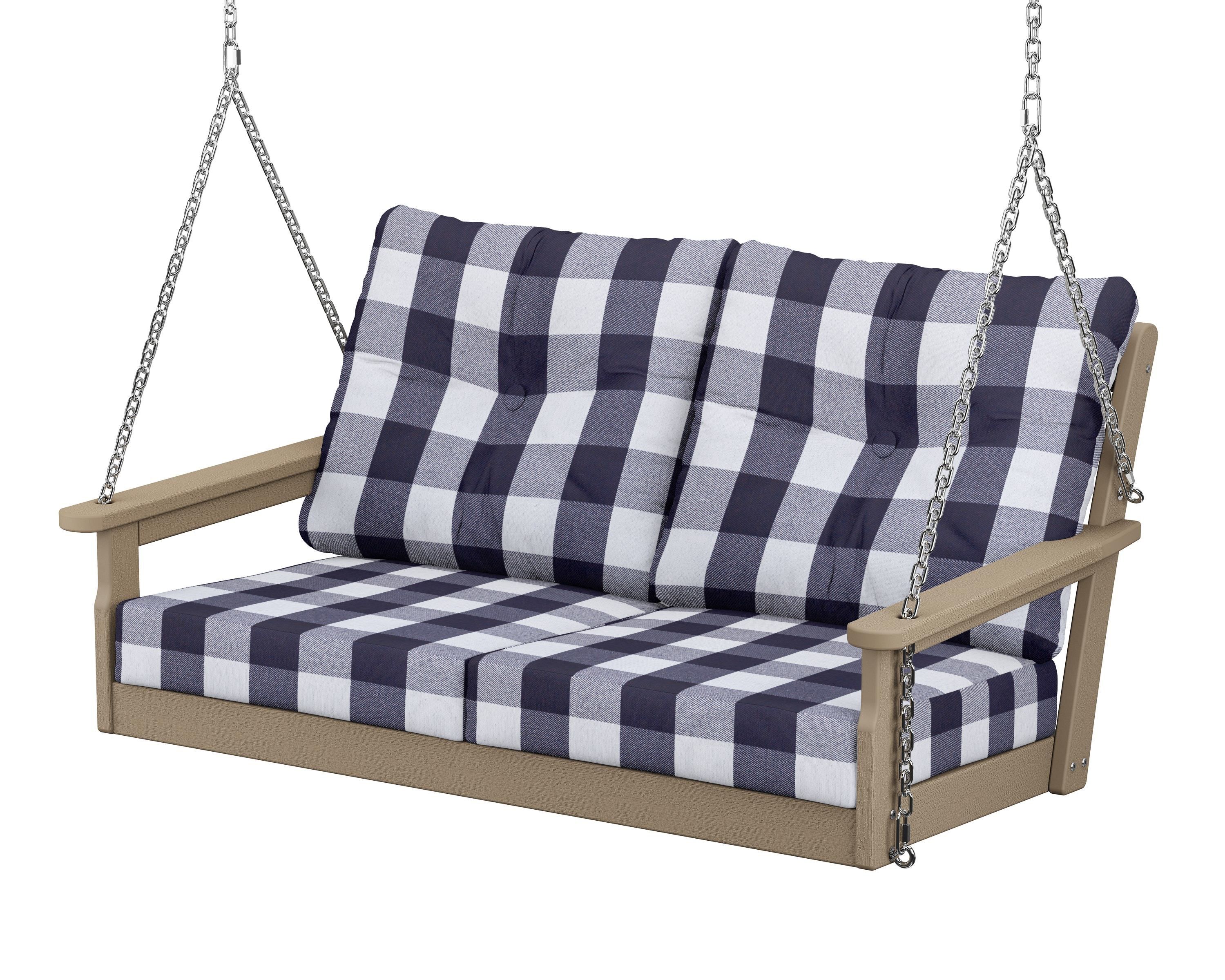 POLYWOOD® Vineyard Deep Seating Swing in Vintage Sahara / Buffalo Plaid Navy