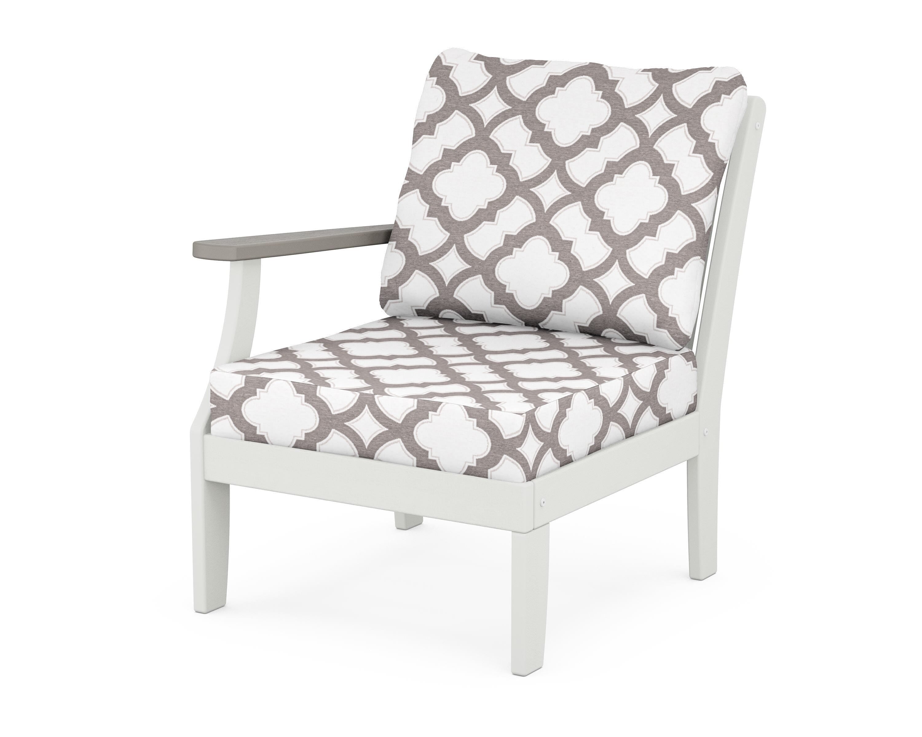 POLYWOOD® Braxton Modular Left Arm Chair in White / Driftwood / Trellis Grey Mist