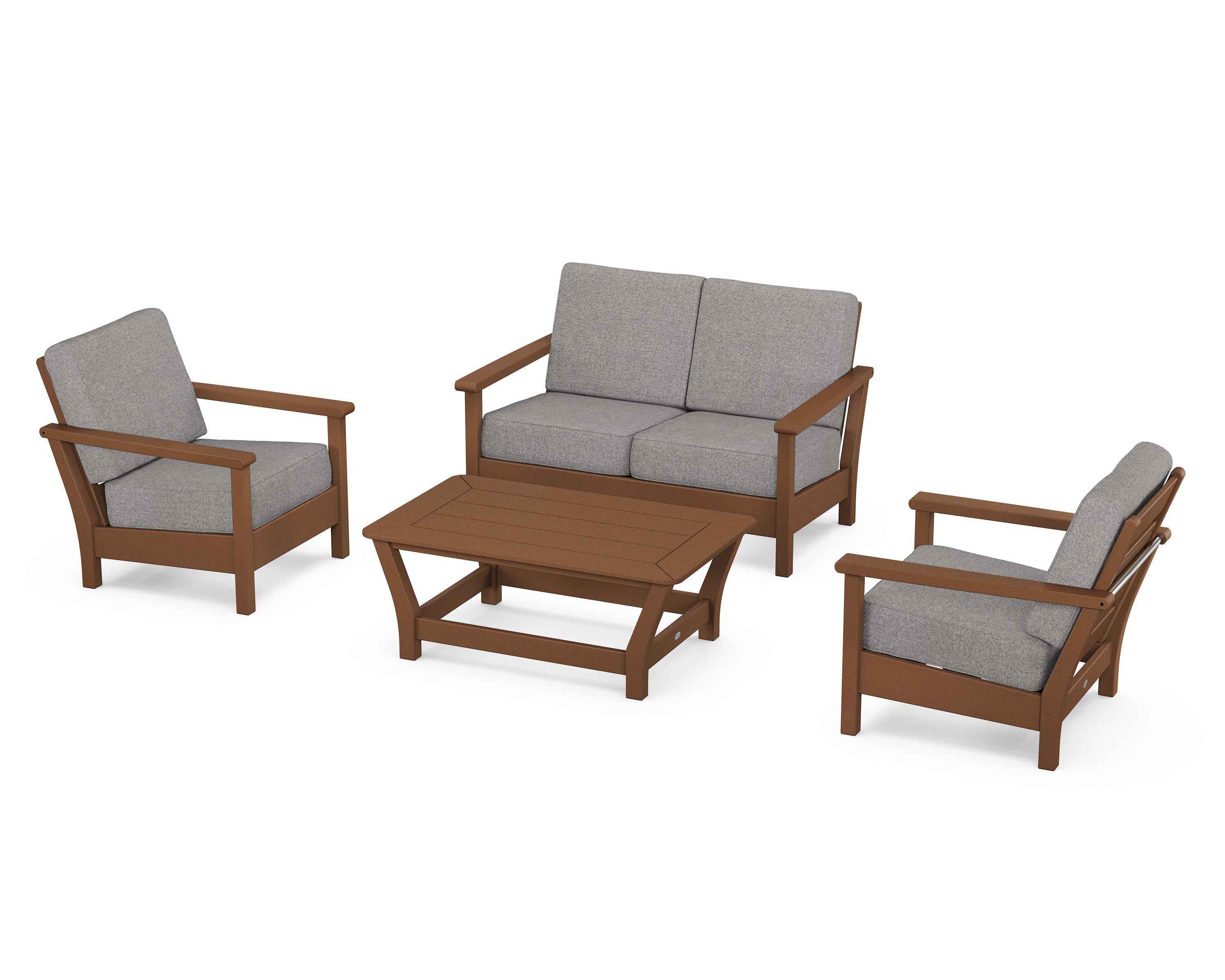 POLYWOOD® Harbour 4-Piece Deep Seating Set in Teak / Grey Mist