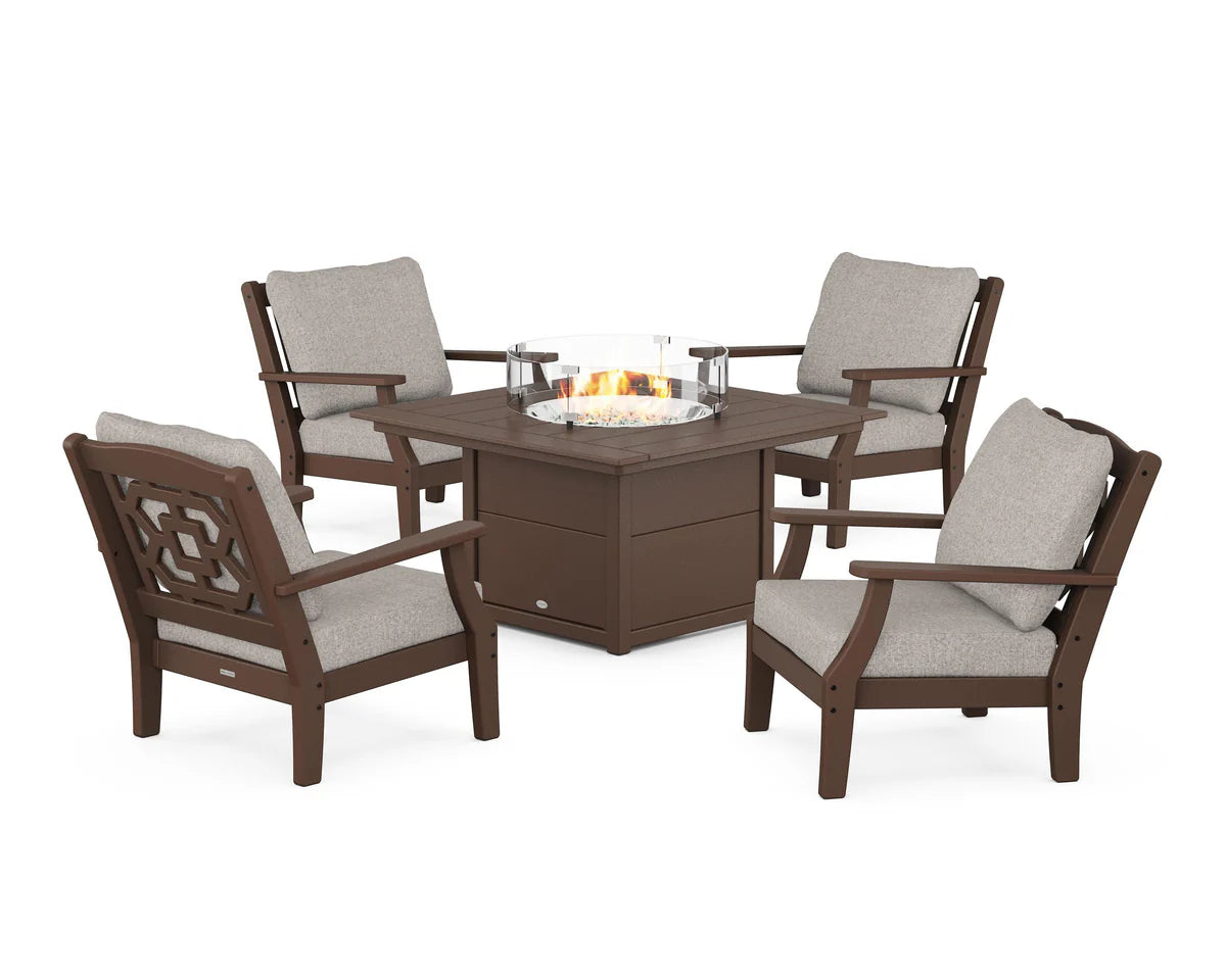Chinoiserie 5-Piece Deep Seating Set with Fire Pit Table