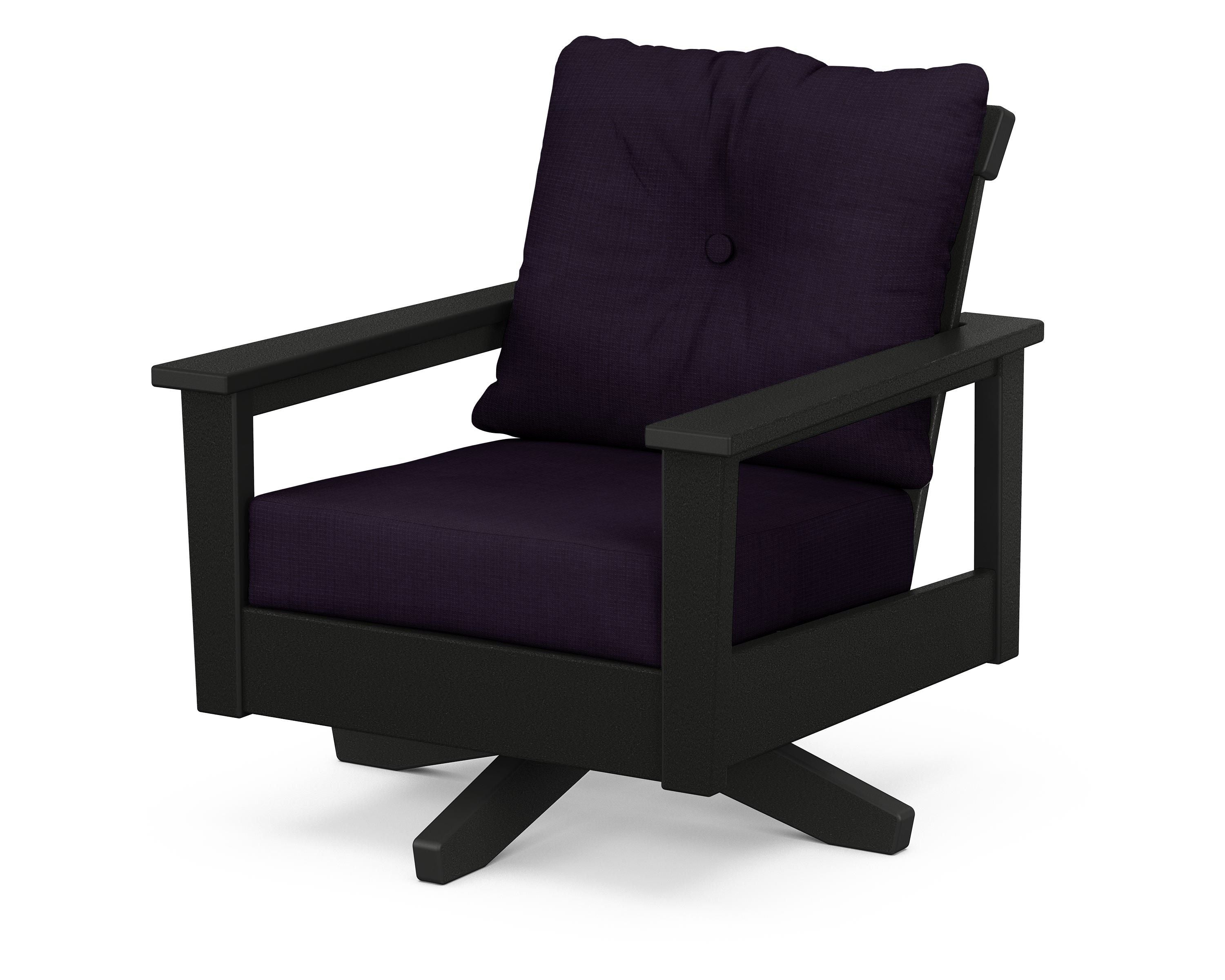POLYWOOD® Prescott Deep Seating Swivel Chair in Black / Navy Linen