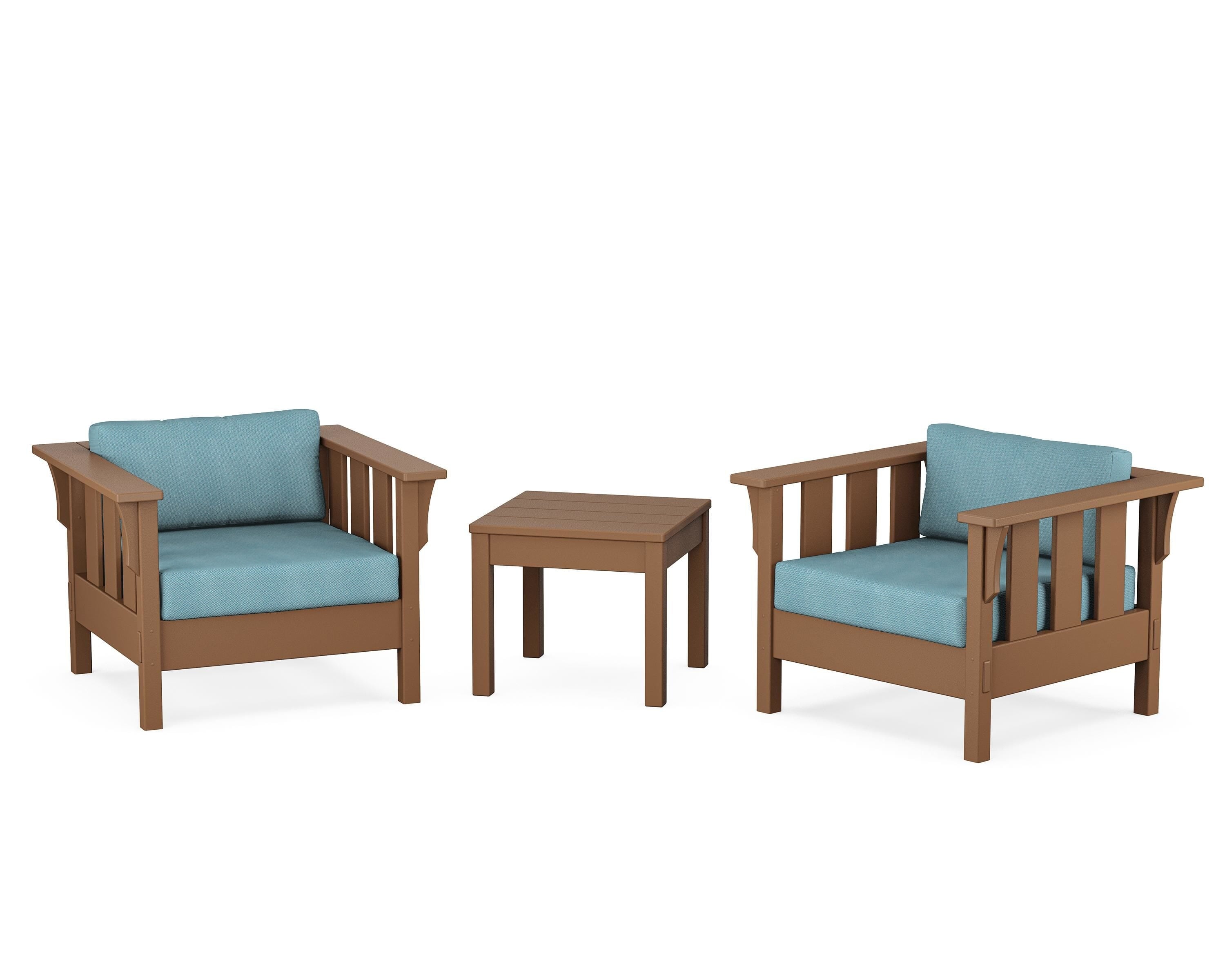 Martha Stewart by POLYWOOD® Acadia 3-Piece Deep Seating Set in Teak / Lattice Sky Blue