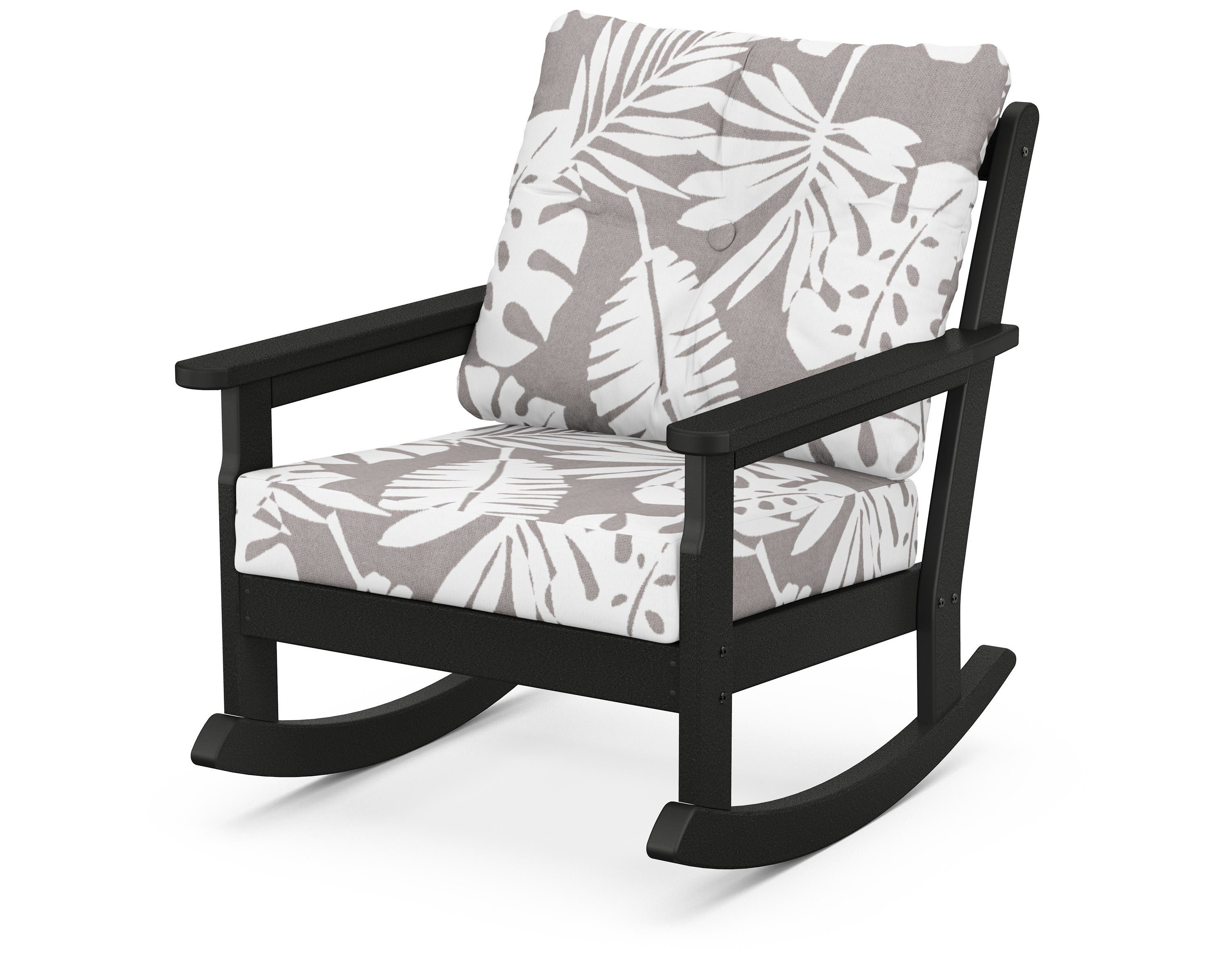 POLYWOOD® Vineyard Deep Seating Rocking Chair in Black / Leaf Grey Mist