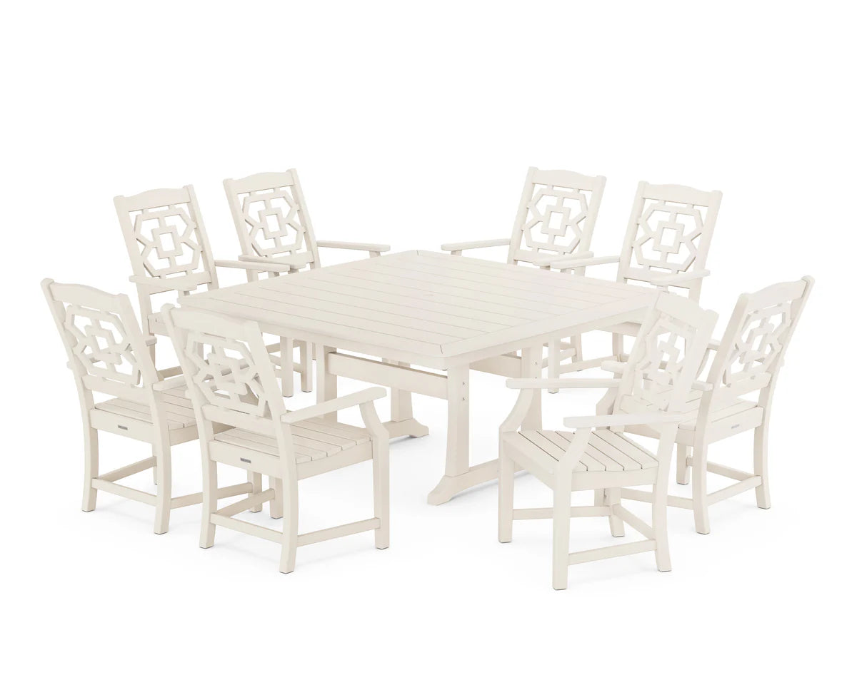 Chinoiserie 9-Piece Square Dining Set with Trestle Legs