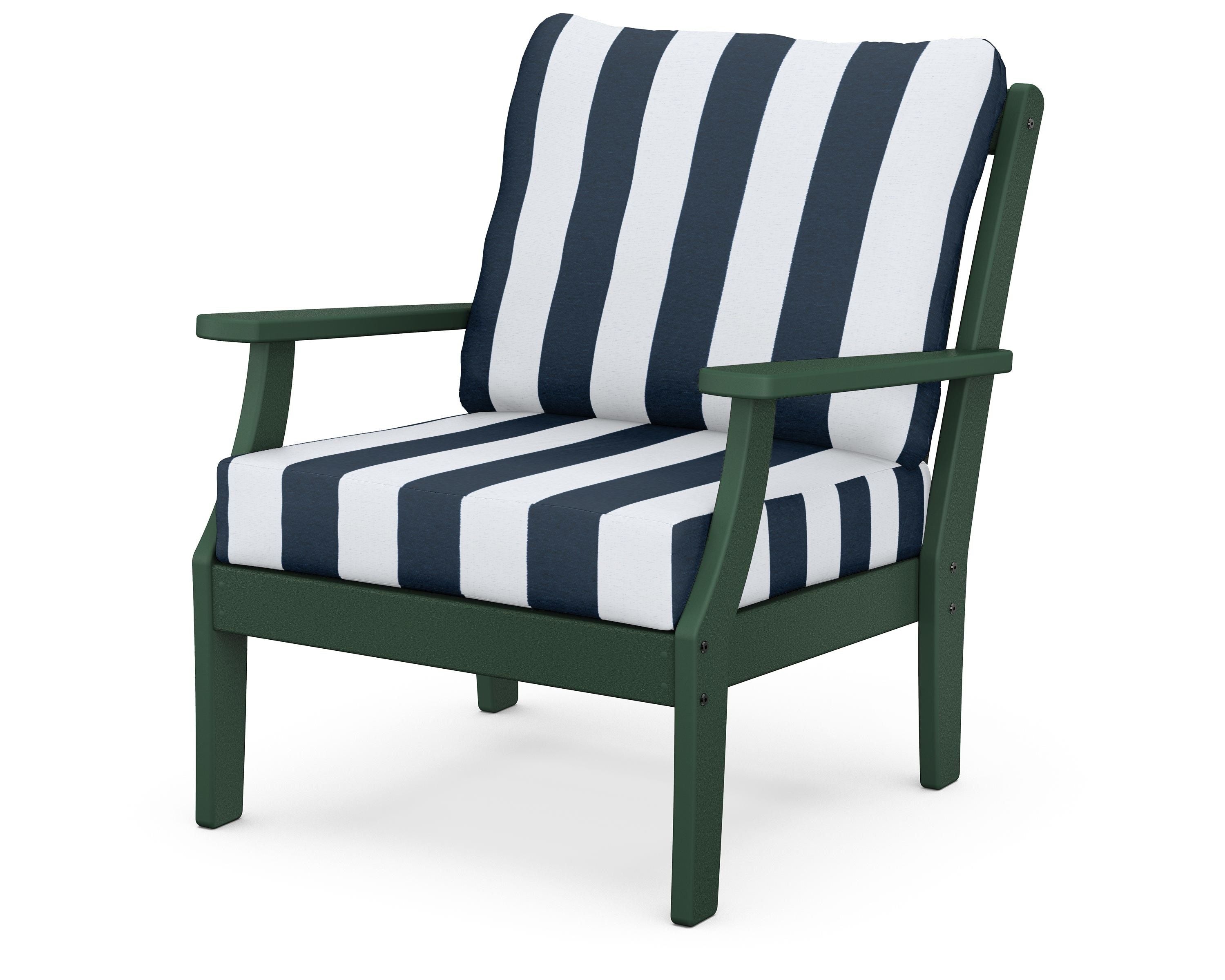 POLYWOOD® Braxton Deep Seating Chair in Green / Cabana Stripe Marine Indigo