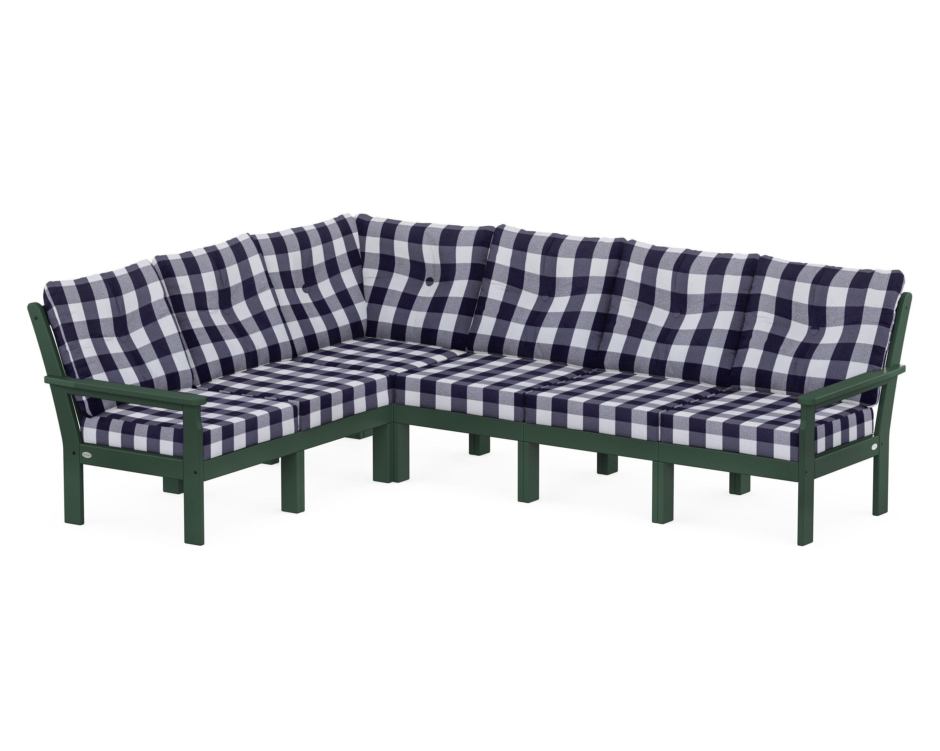POLYWOOD® Vineyard 6-Piece Sectional in Green / Buffalo Plaid Navy