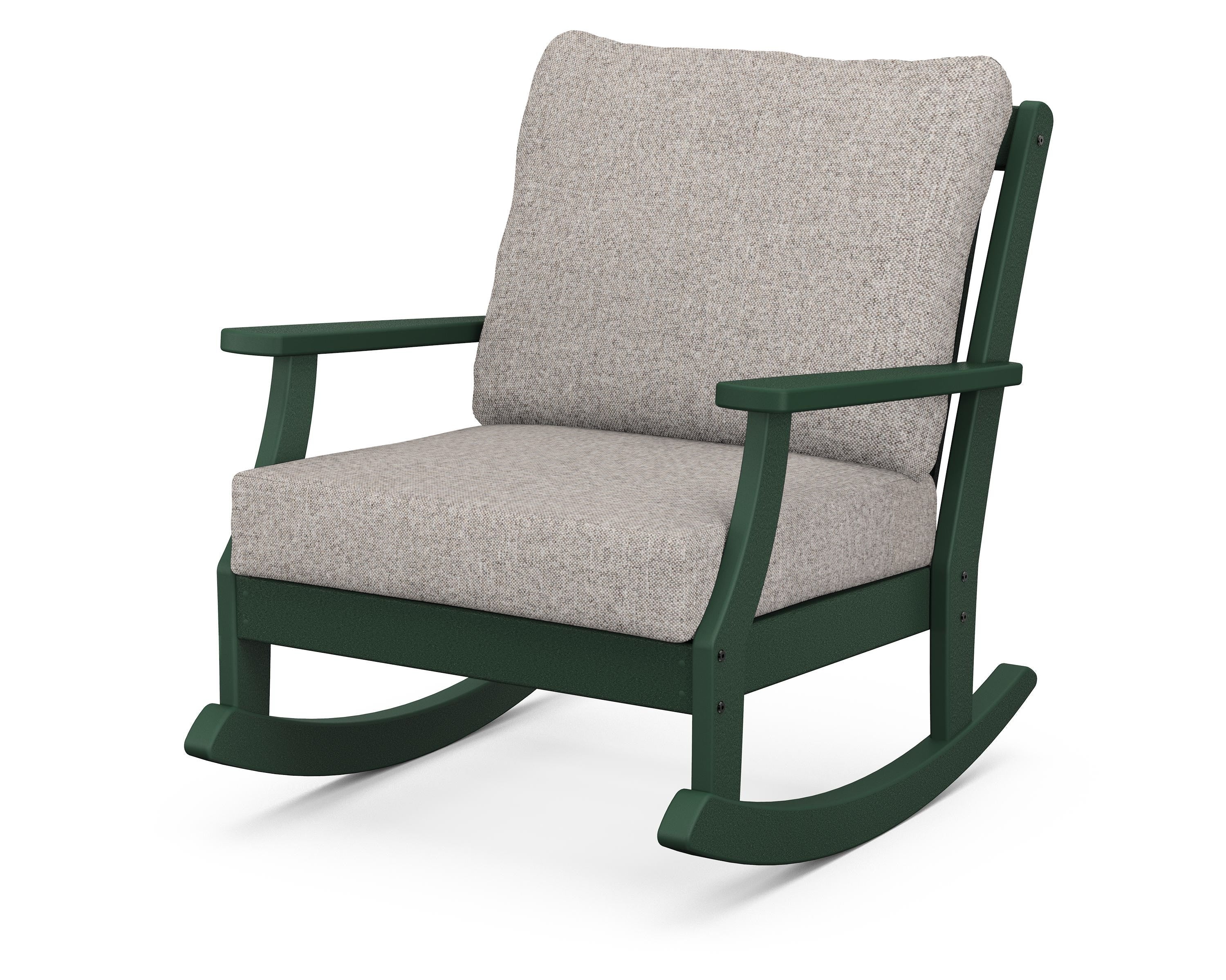 POLYWOOD® Braxton Deep Seating Rocking Chair in Green / Weathered Tweed