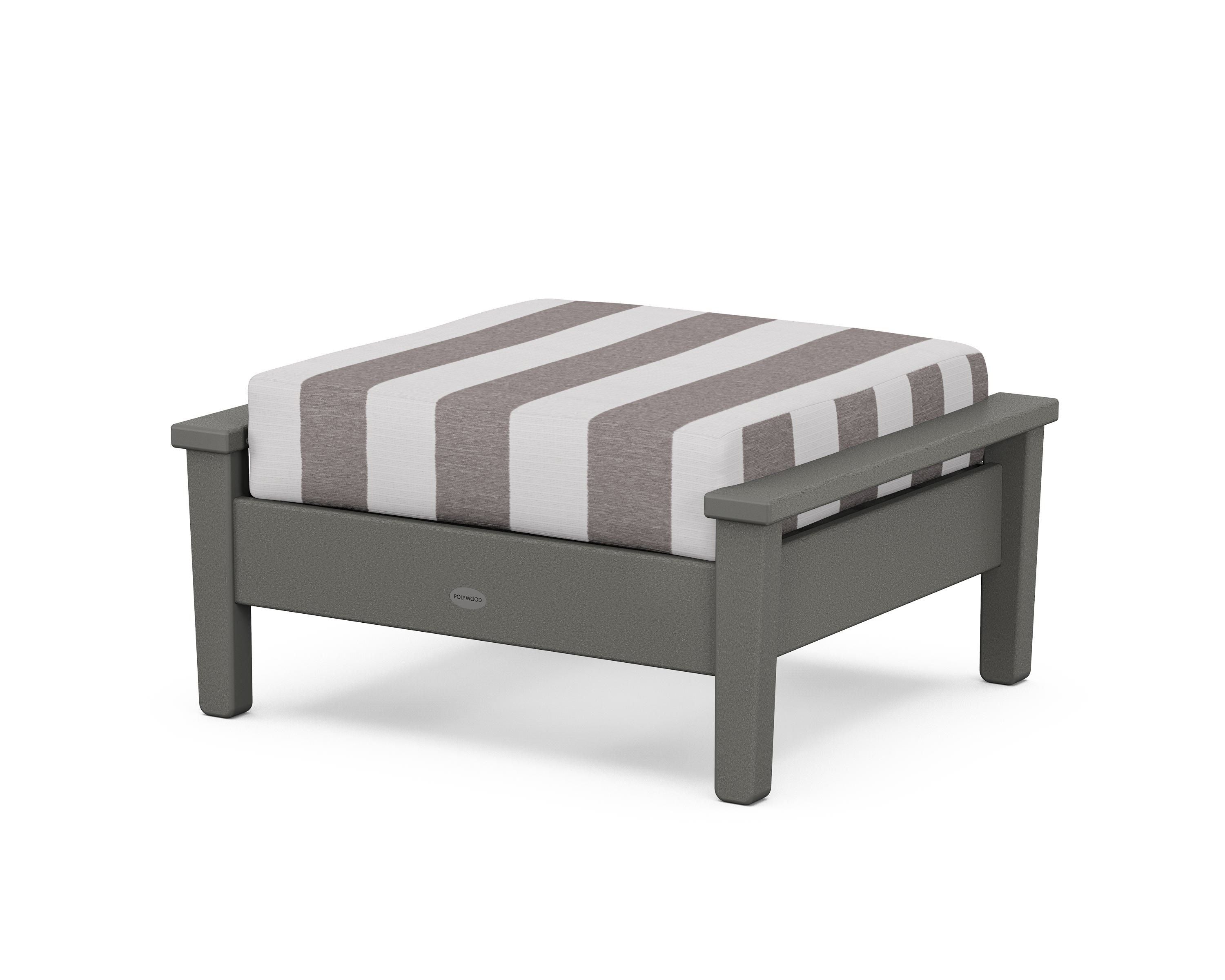 POLYWOOD® Prescott Deep Seating Ottoman in Slate Grey / Cabana Stripe Grey Mist