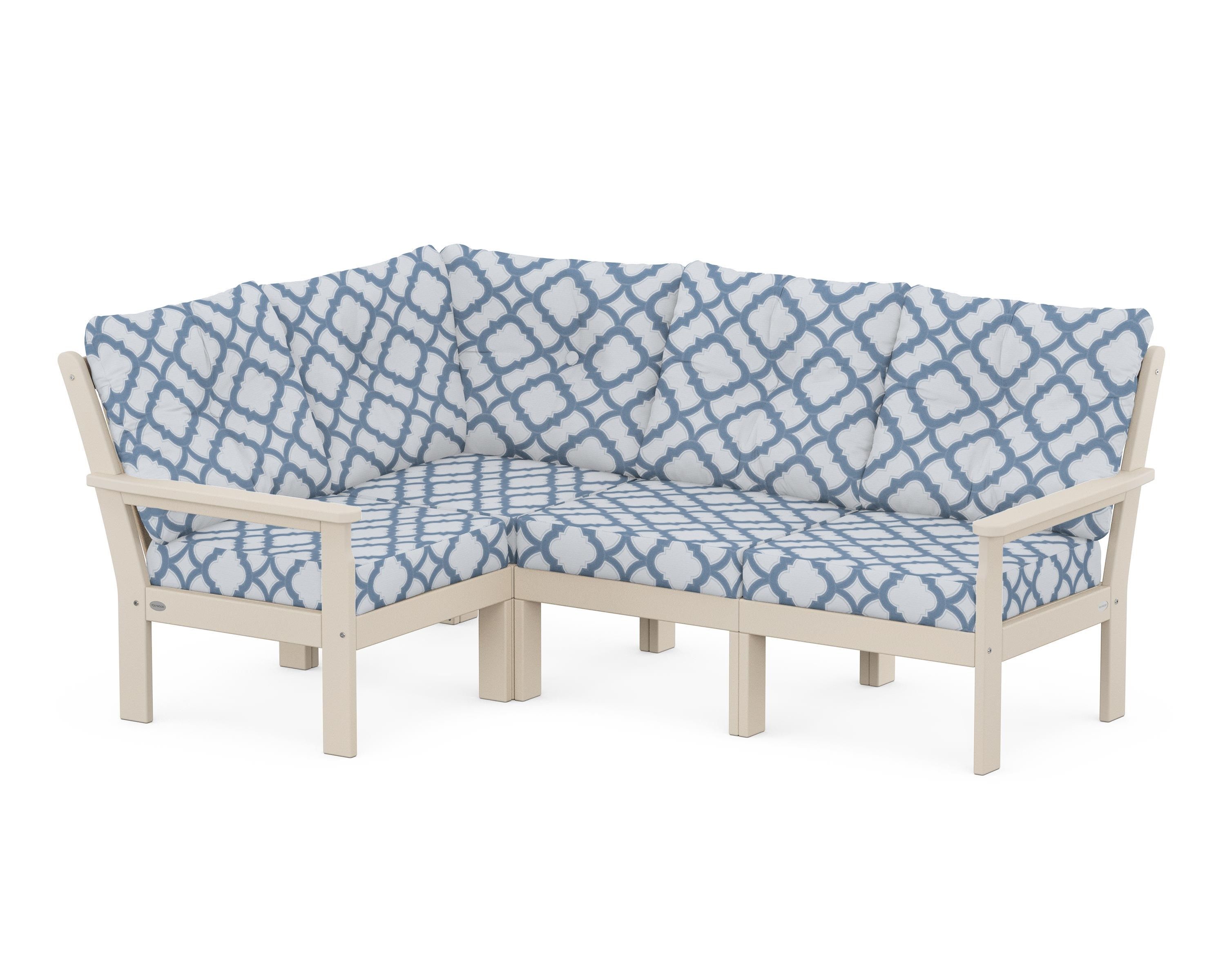 POLYWOOD® Vineyard 4-Piece Sectional in Sand / Trellis Sky Blue