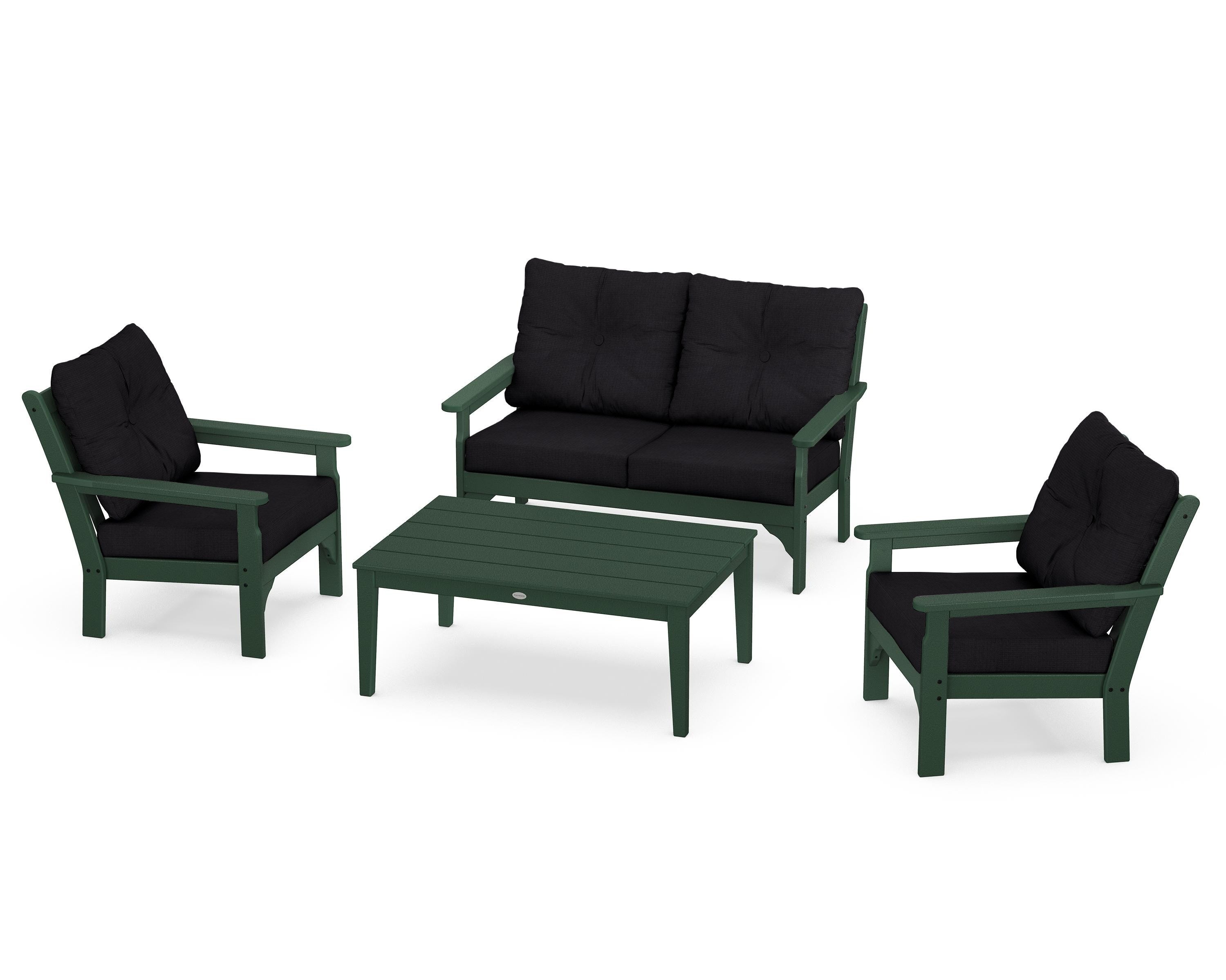 POLYWOOD® Vineyard 4-Piece Deep Seating Set in Green / Midnight Linen