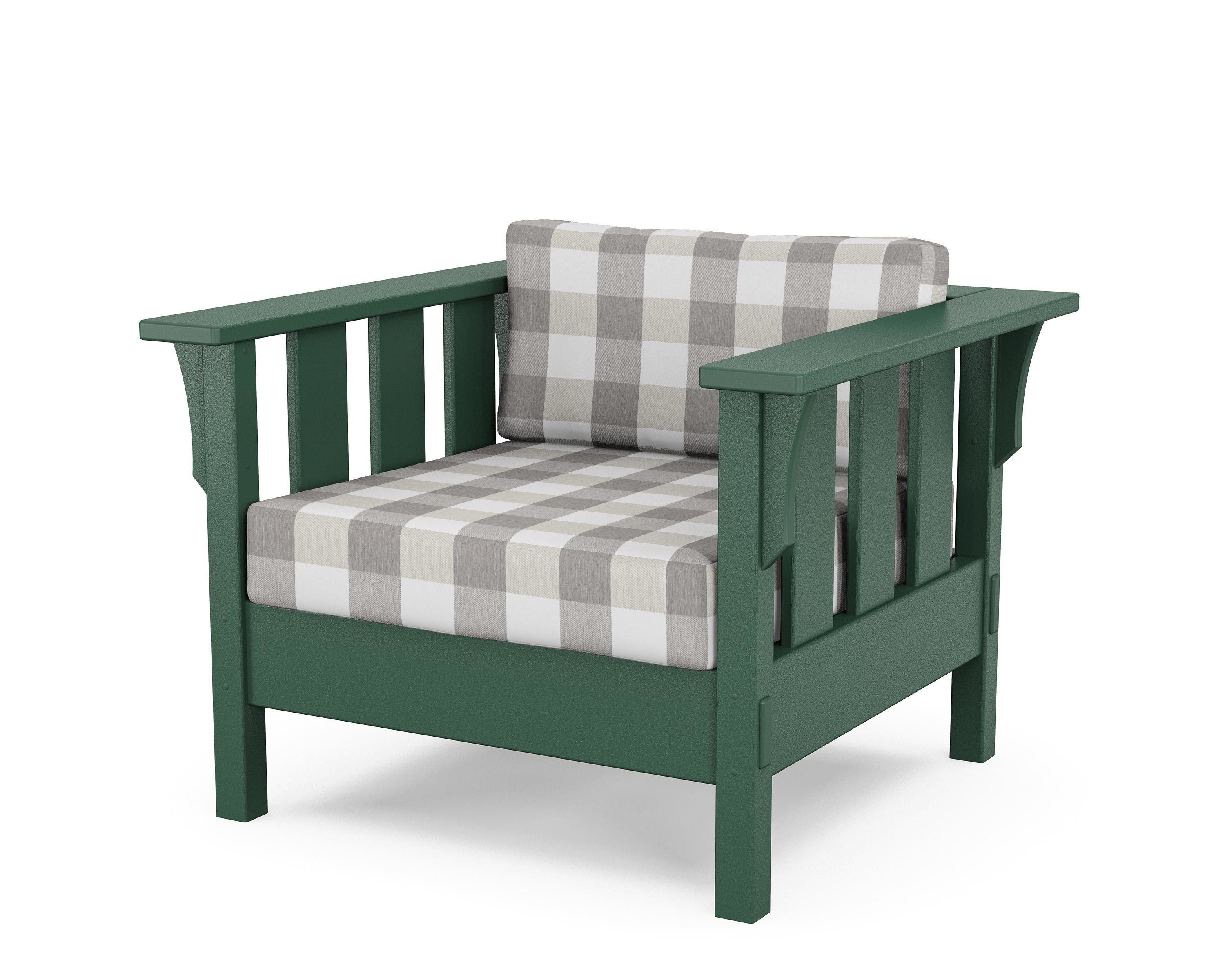 Martha Stewart by POLYWOOD® Acadia Deep Seating Chair in Green / Buffalo Plaid Grey Mist