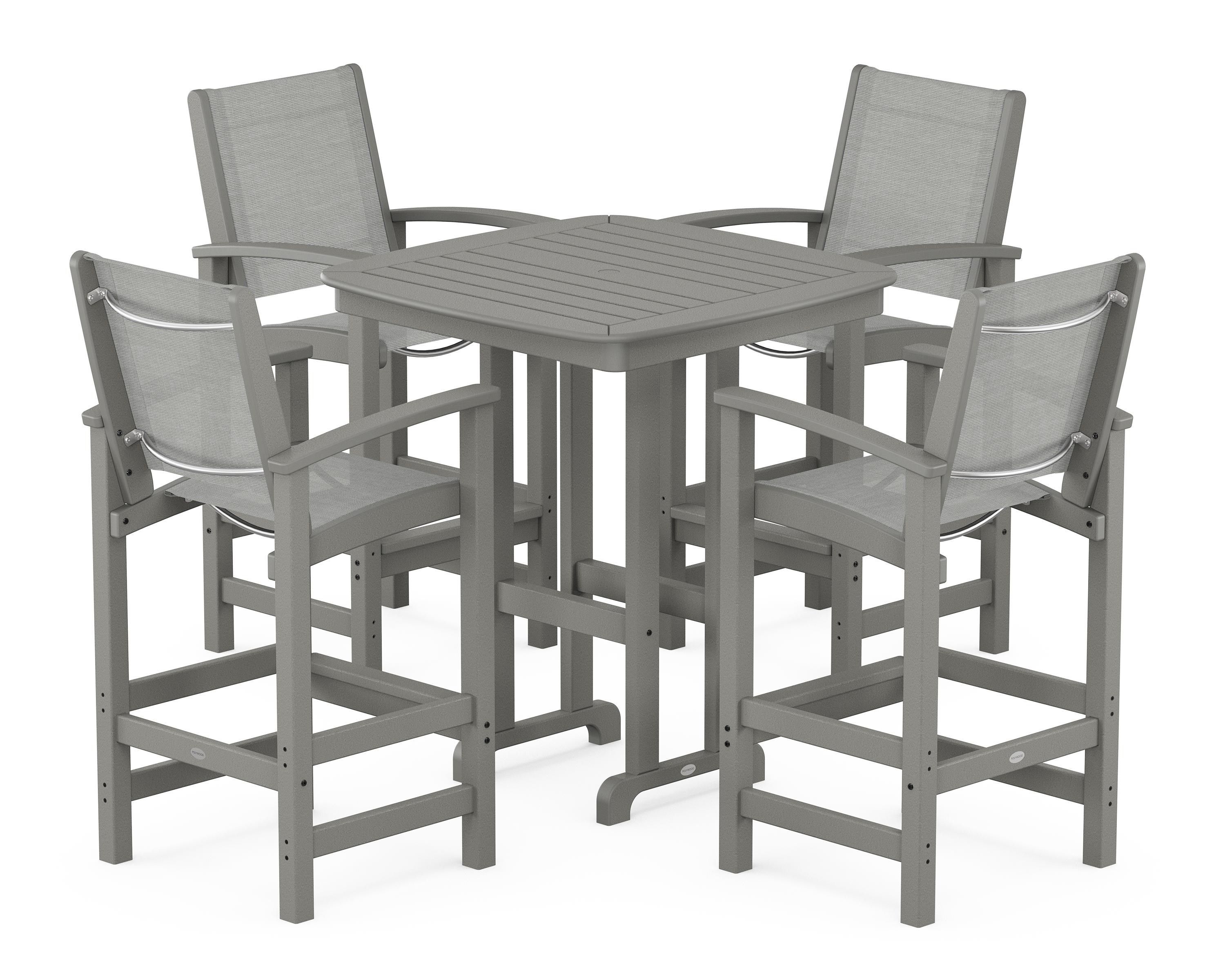 POLYWOOD® Coastal 5-Piece Bar Set in Slate Grey / Metallic Sling