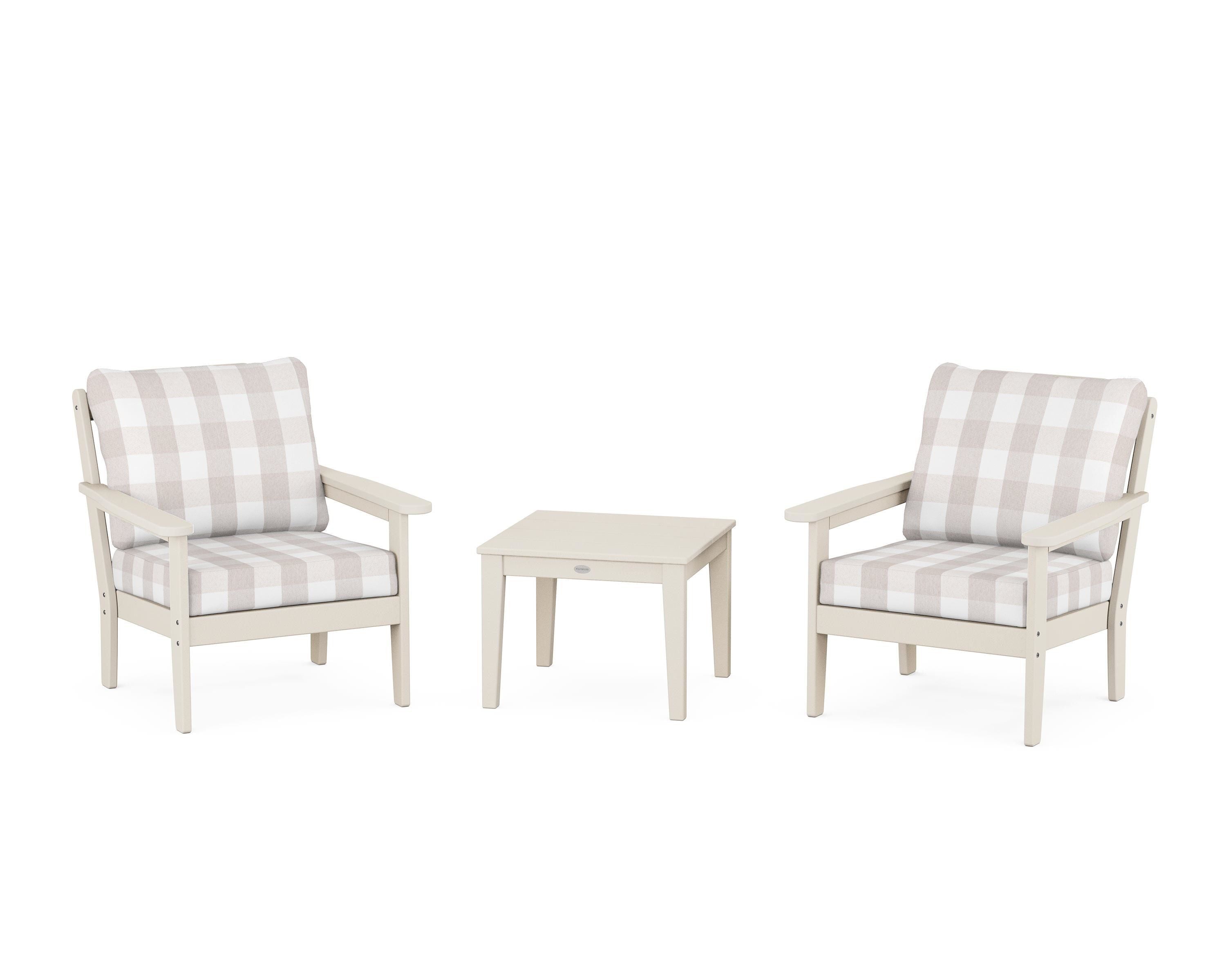 Country Living Cottage 3-Piece Deep Seating Set in Sand / Buffalo Plaid Dune Burlap