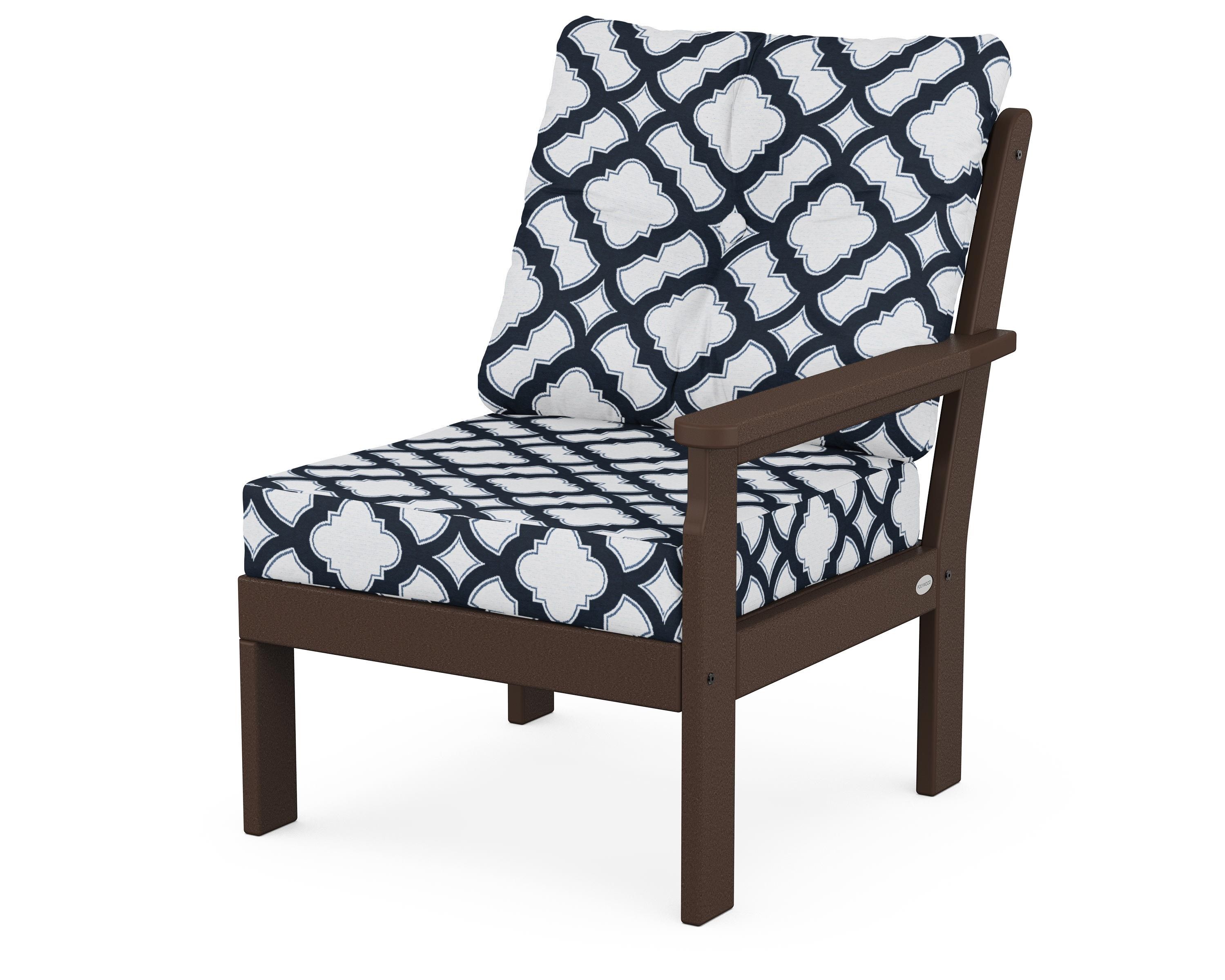 POLYWOOD® Vineyard Modular Right Arm Chair in Mahogany / Trellis Marine Indigo