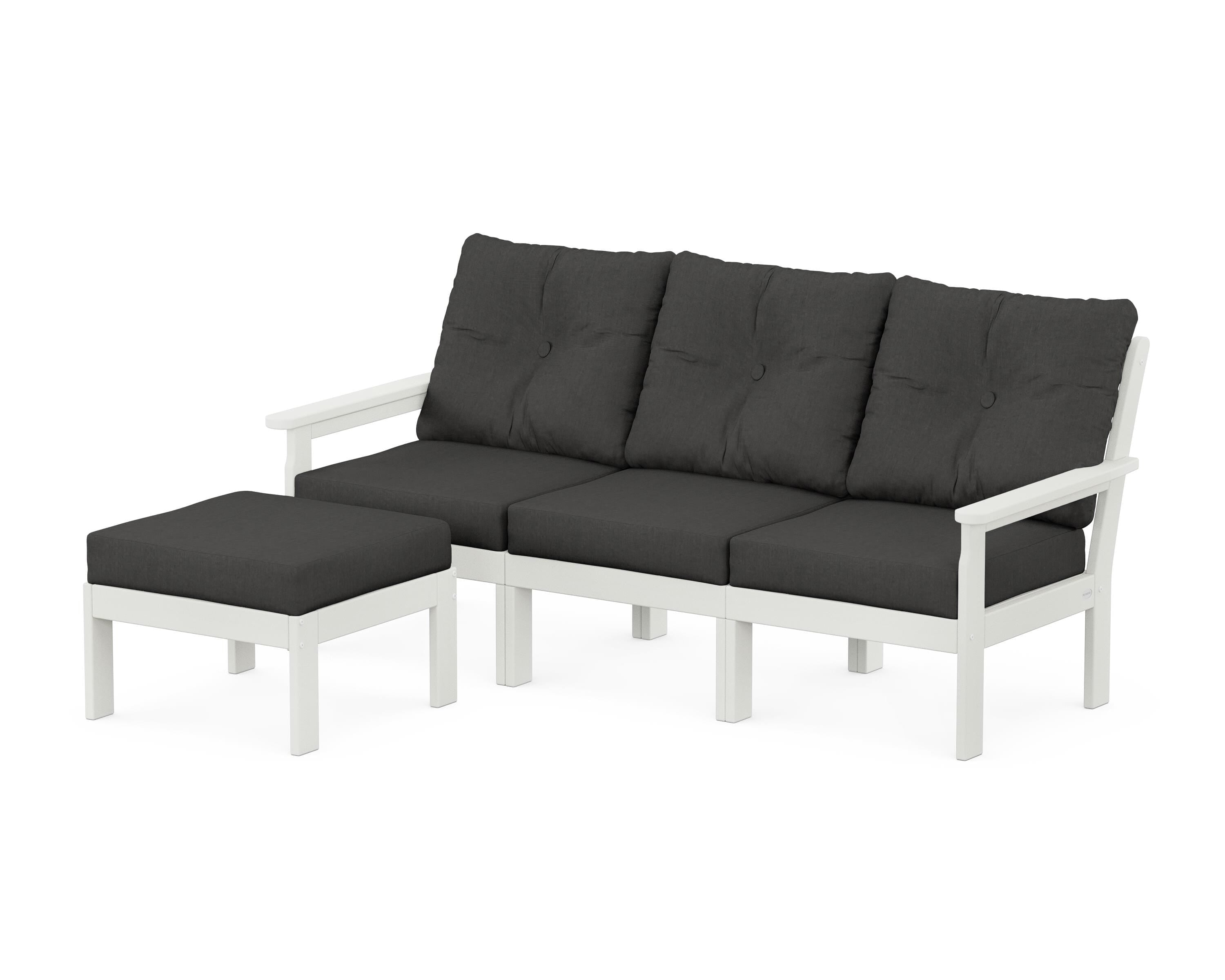 POLYWOOD® Vineyard 4-Piece Sectional with Ottoman in Vintage White / Spectrum Carbon