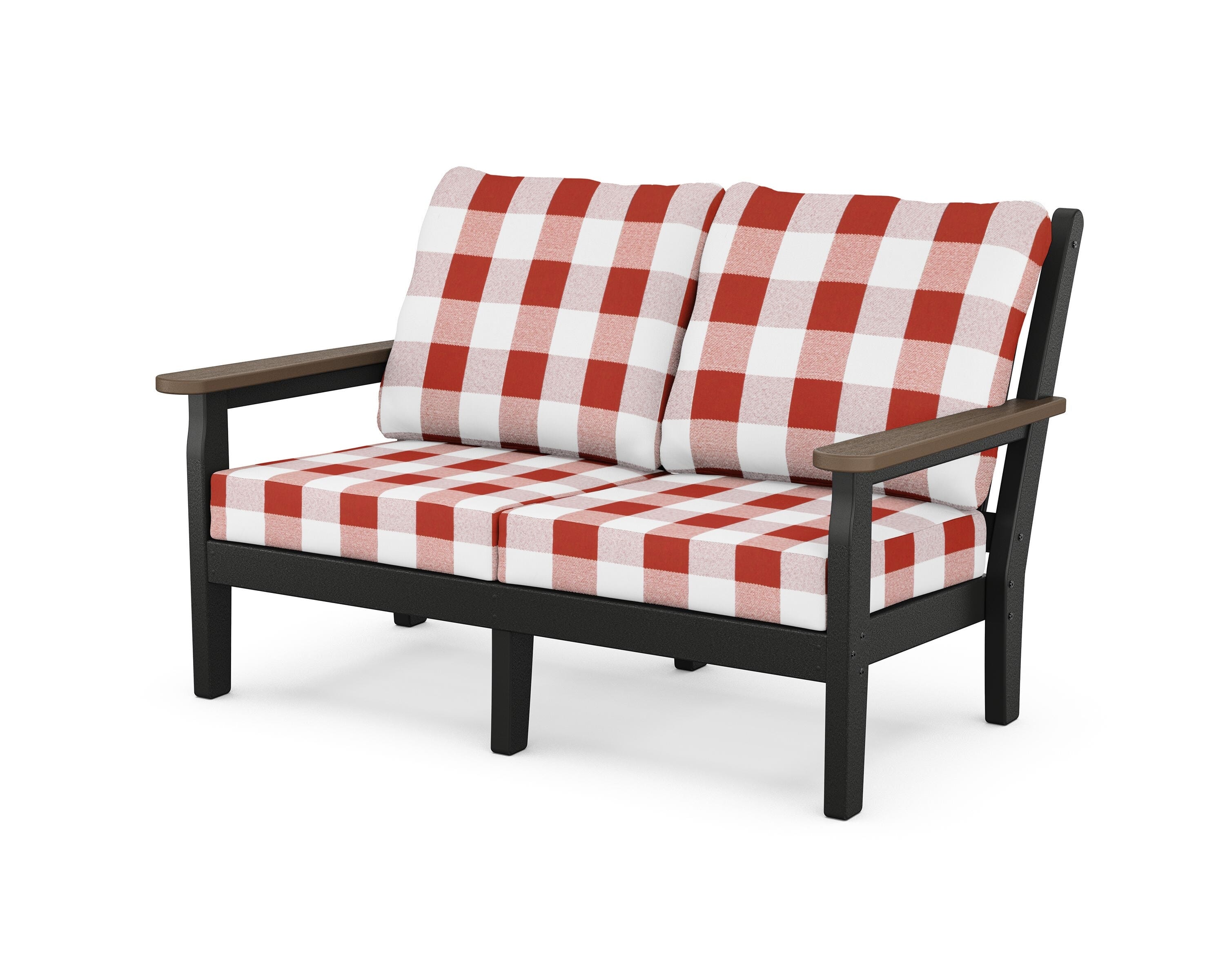 POLYWOOD® Chippendale Deep Seating Loveseat in Black / Kona / Buffalo Plaid Crimson