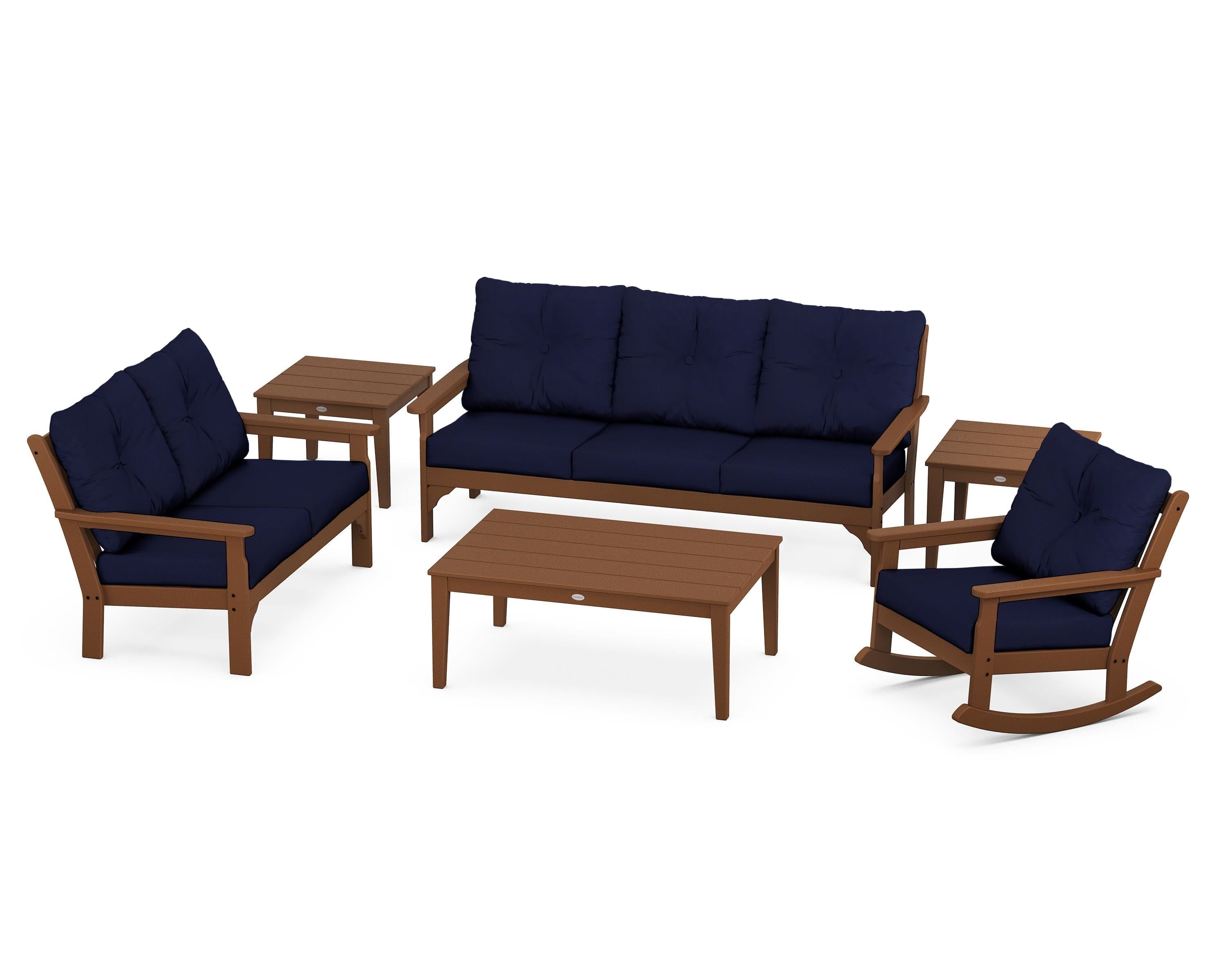 POLYWOOD® Vineyard 6-Piece Deep Seating Set in Teak / Navy