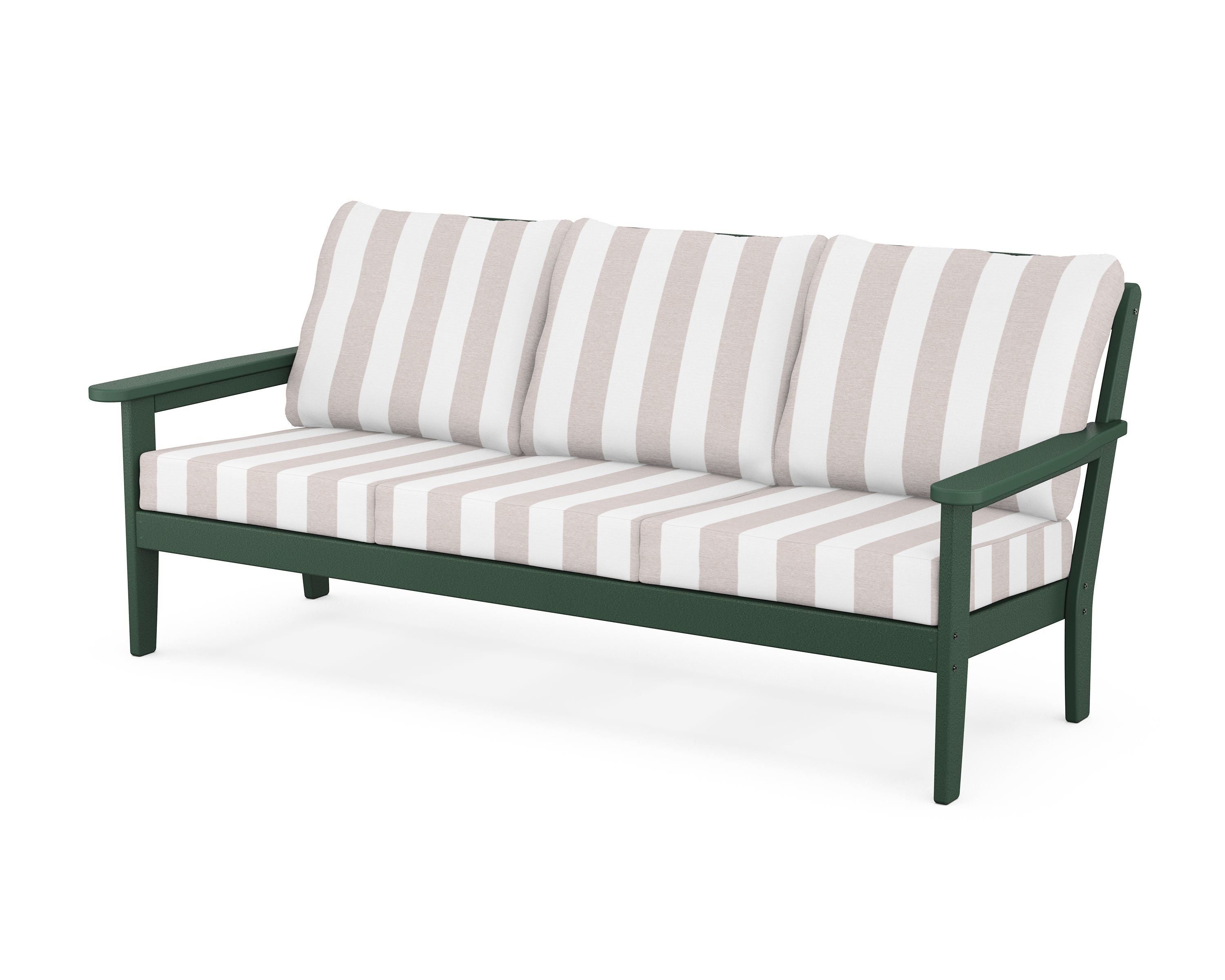 Country Living Cottage Deep Seating Sofa in Green / Cabana Stripe Dune Burlap