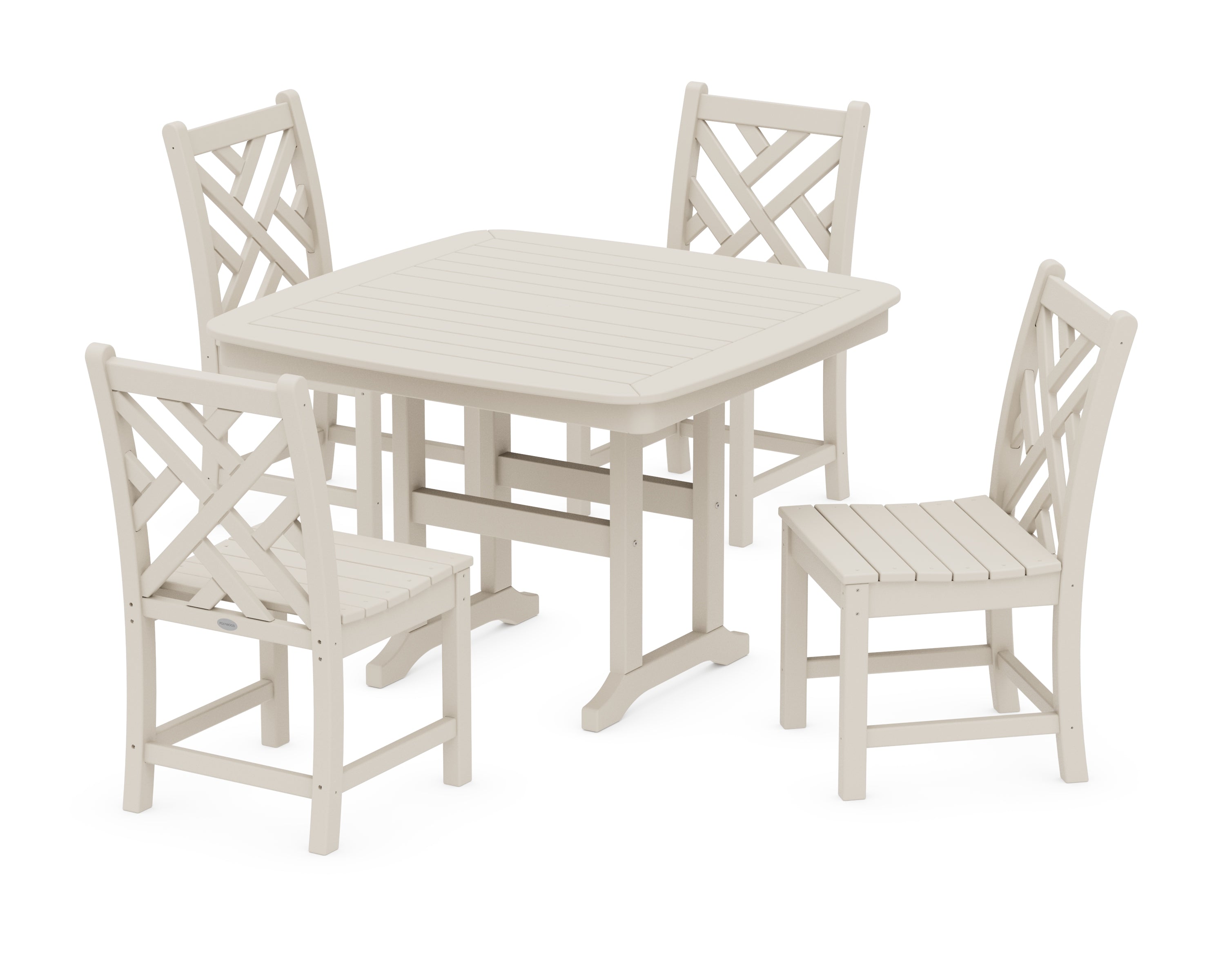 POLYWOOD® Chippendale Side Chair 5-Piece Dining Set with Trestle Legs in Sand