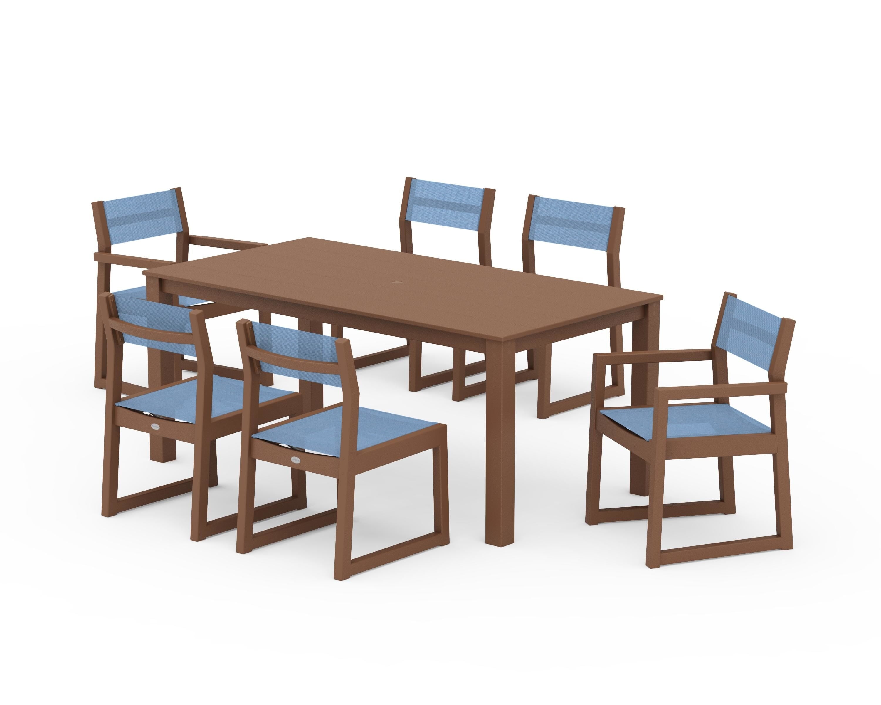 POLYWOOD® EDGE Sling 7-Piece Parsons Dining Set in Teak / Poolside Sling