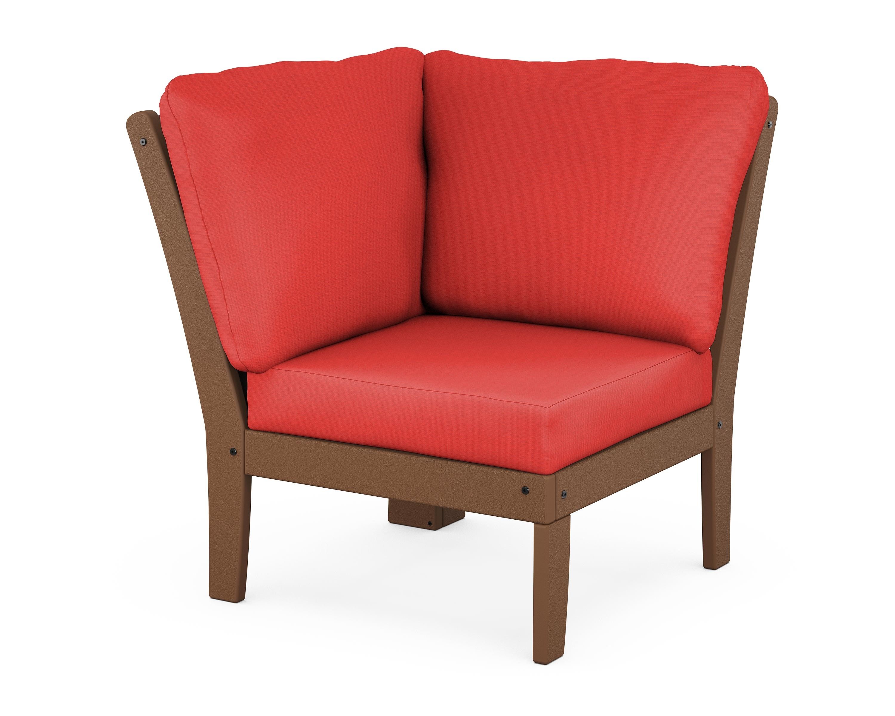 POLYWOOD® Braxton Modular Corner Chair in Teak / Crimson Linen