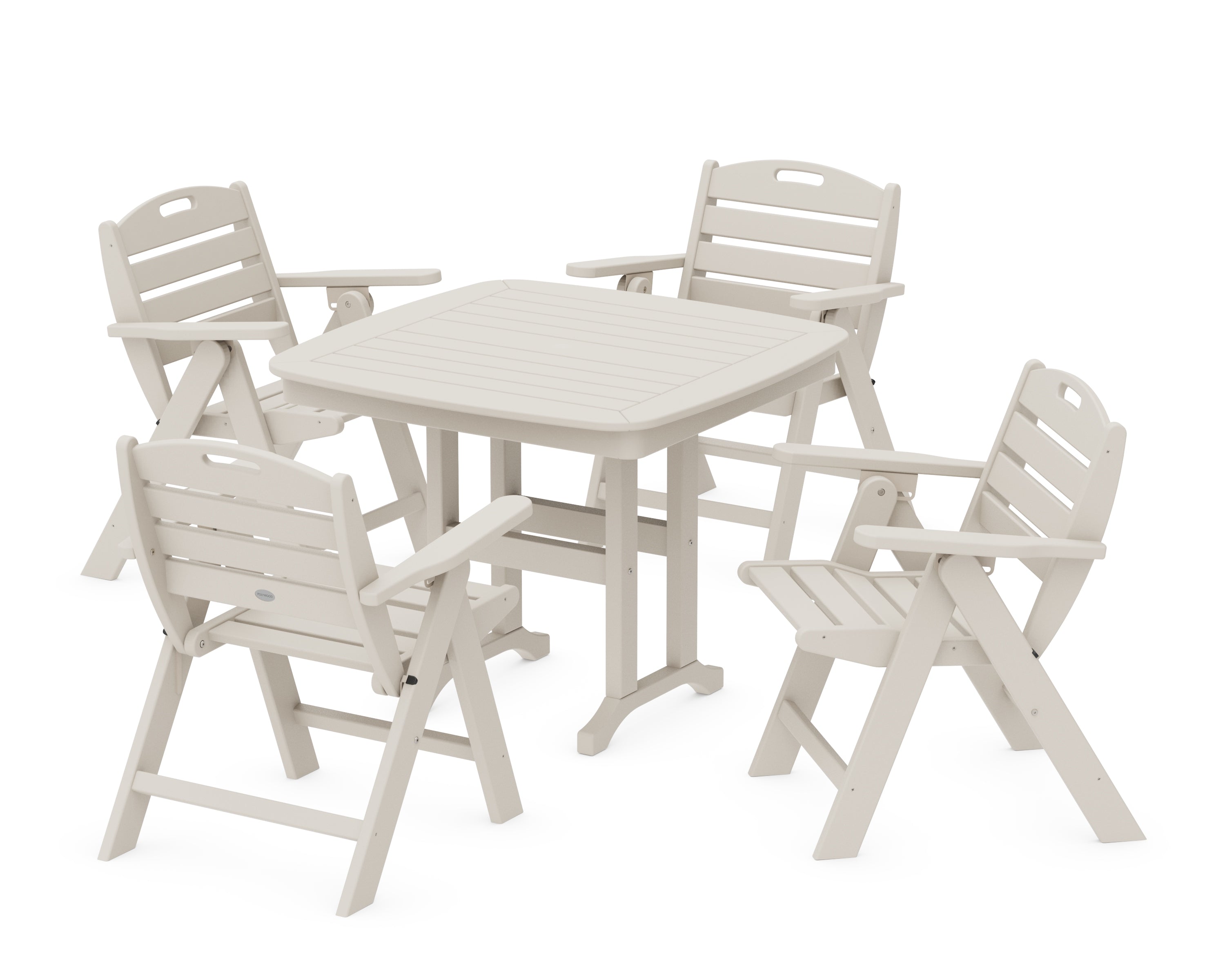 POLYWOOD® Nautical Folding Lowback Chair 5-Piece Dining Set in Sand