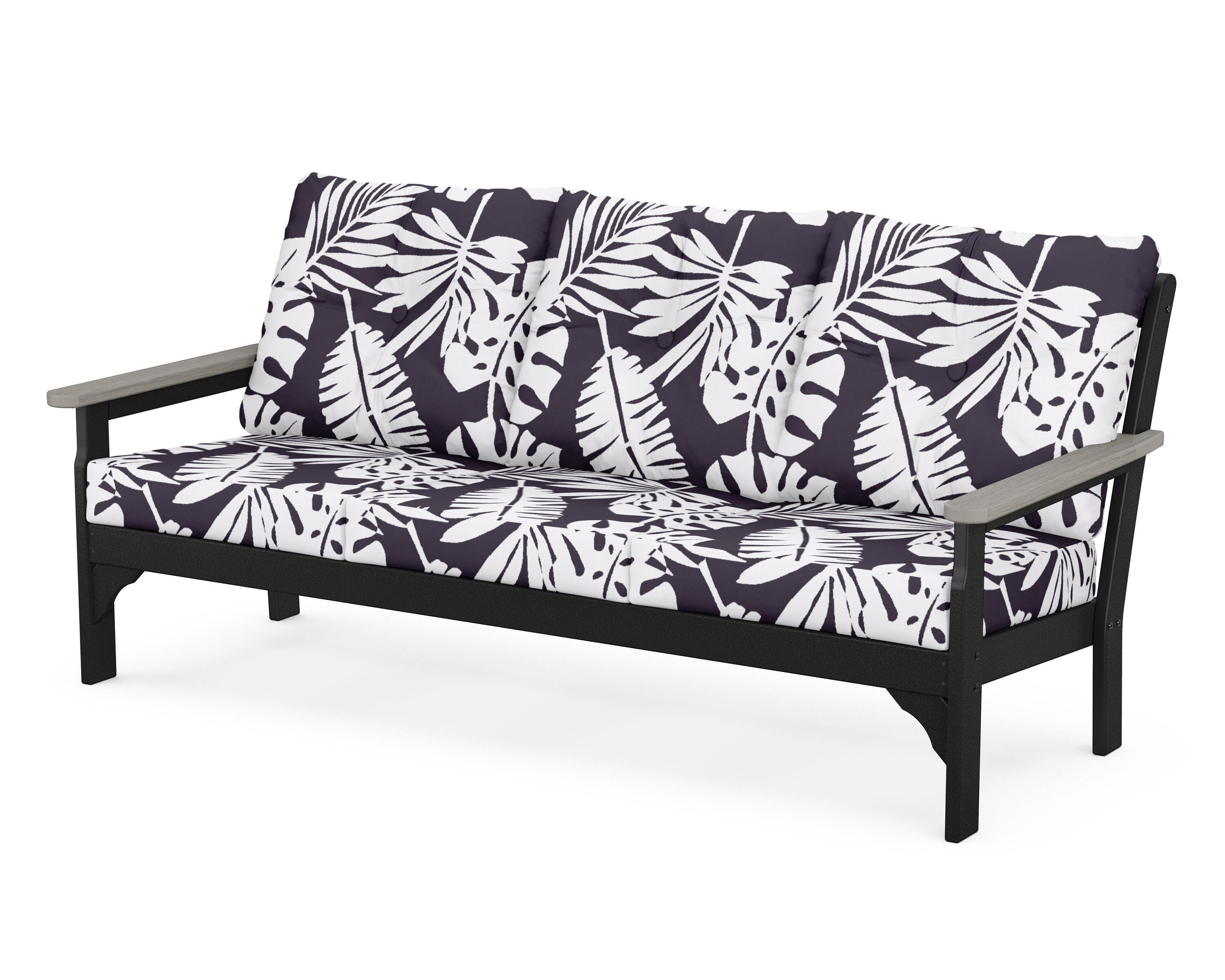 POLYWOOD® Vineyard Deep Seating Sofa in Black / Driftwood / Leaf Navy