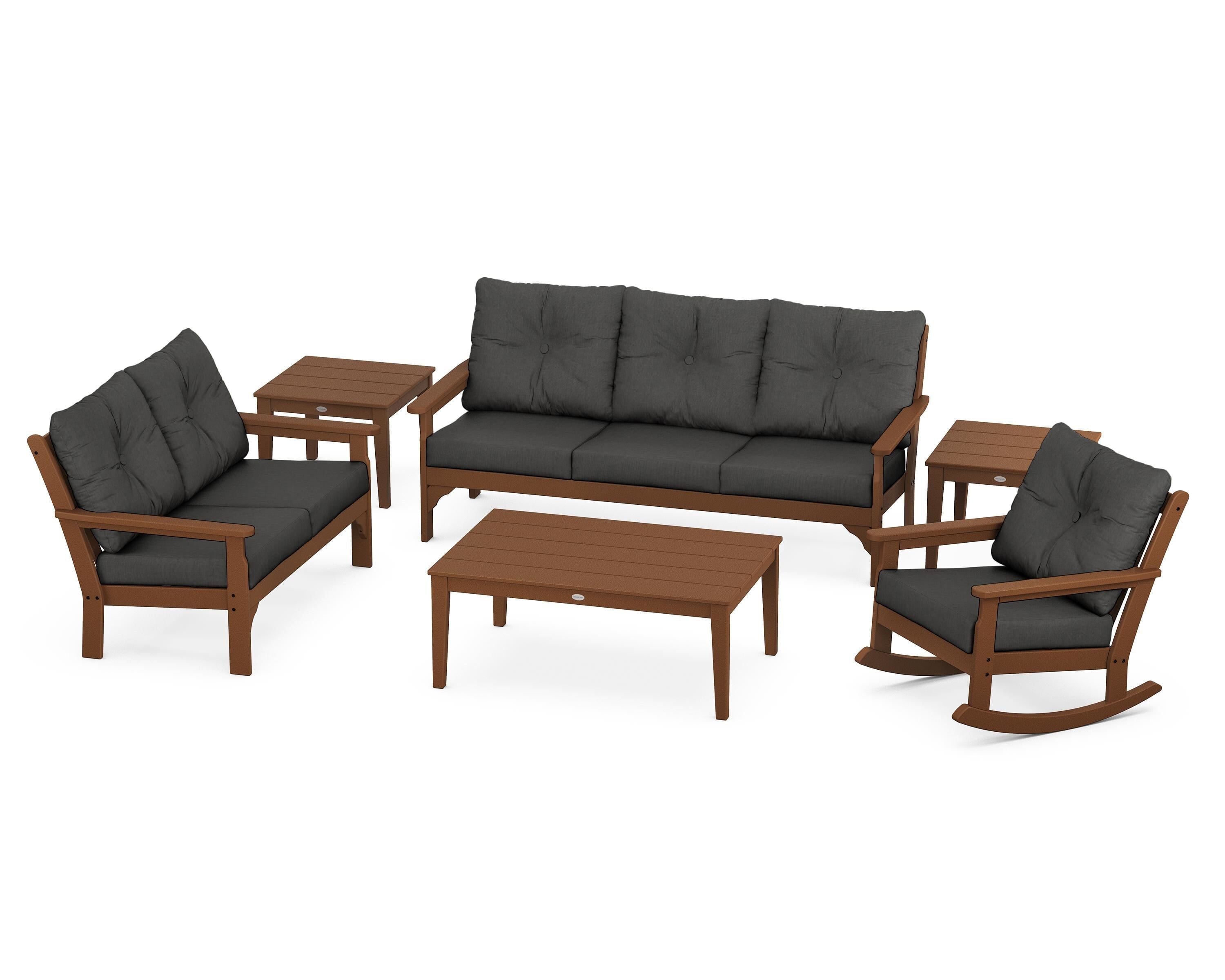 POLYWOOD® Vineyard 6-Piece Deep Seating Set in Teak / Spectrum Carbon