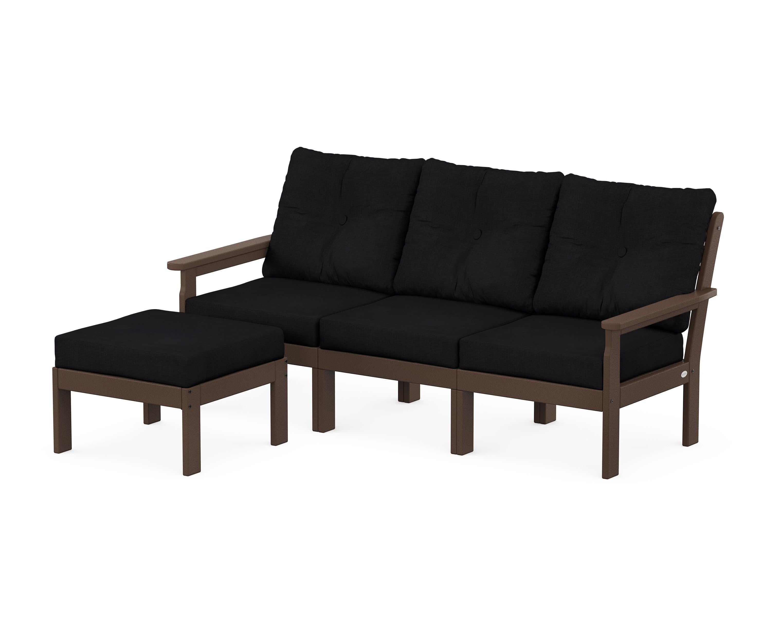 POLYWOOD® Vineyard 4-Piece Sectional with Ottoman in Mahogany / Midnight Linen