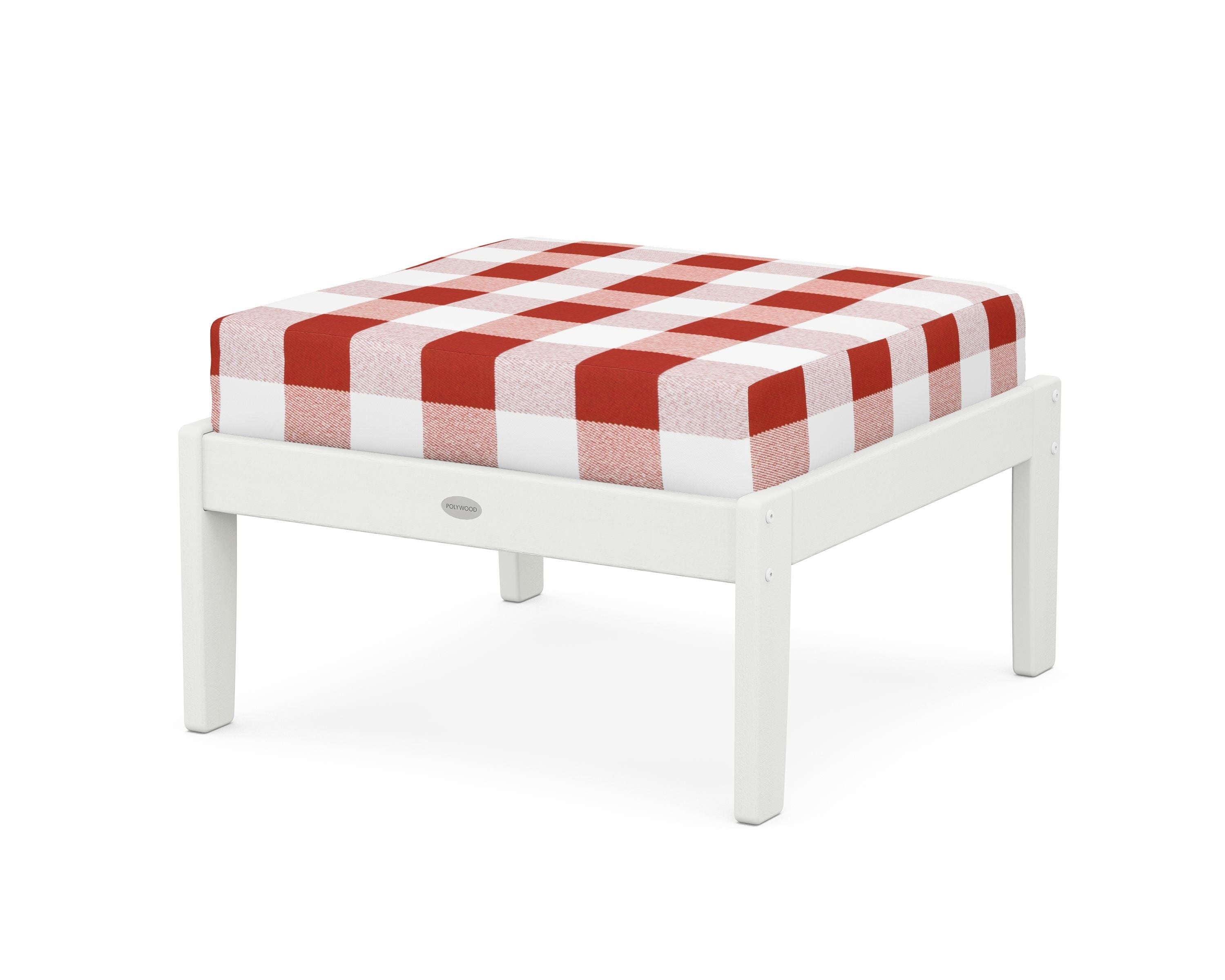 POLYWOOD® Braxton Deep Seating Ottoman in Vintage White / Buffalo Plaid Crimson