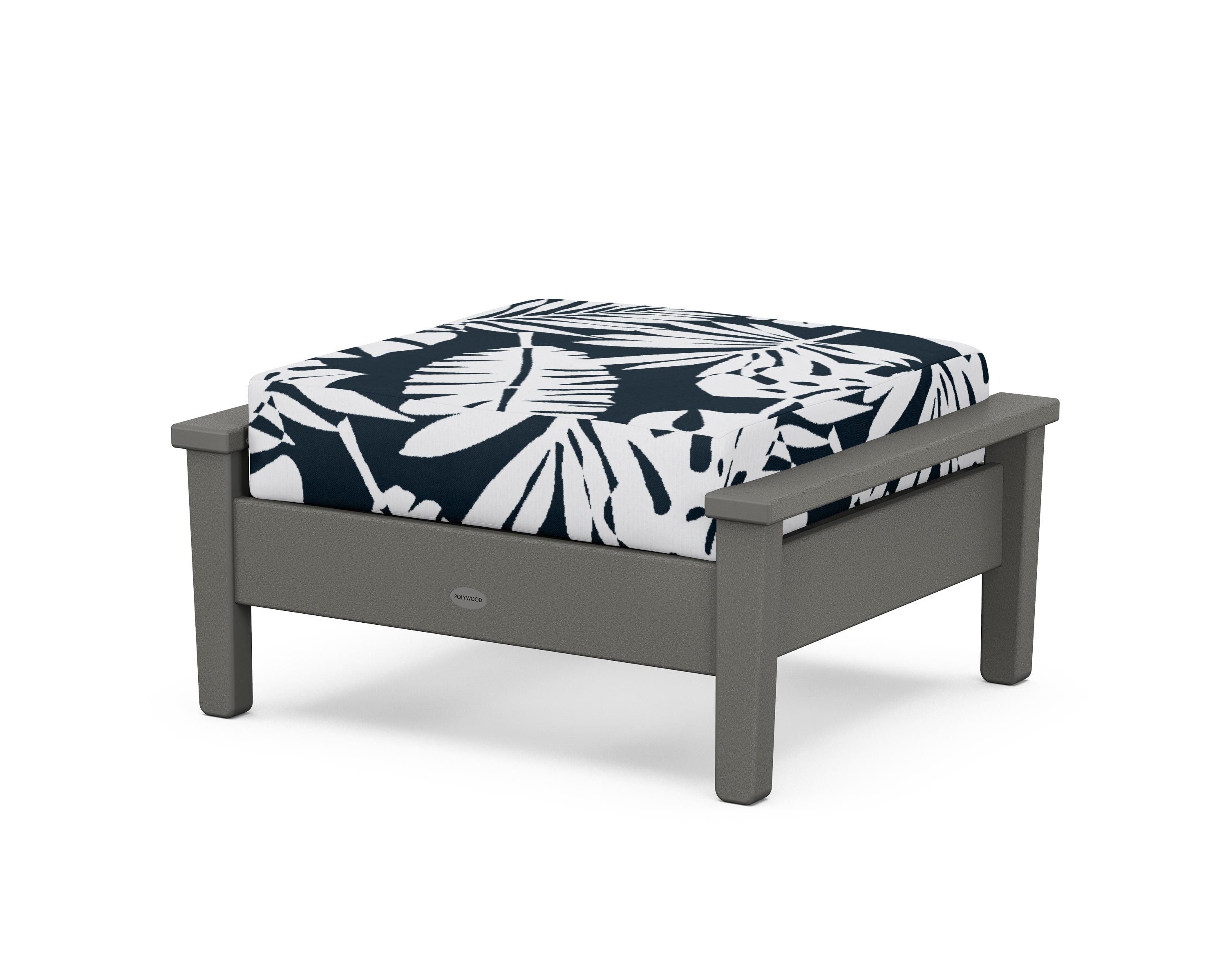 POLYWOOD® Prescott Deep Seating Ottoman in Slate Grey / Leaf Marine Indigo