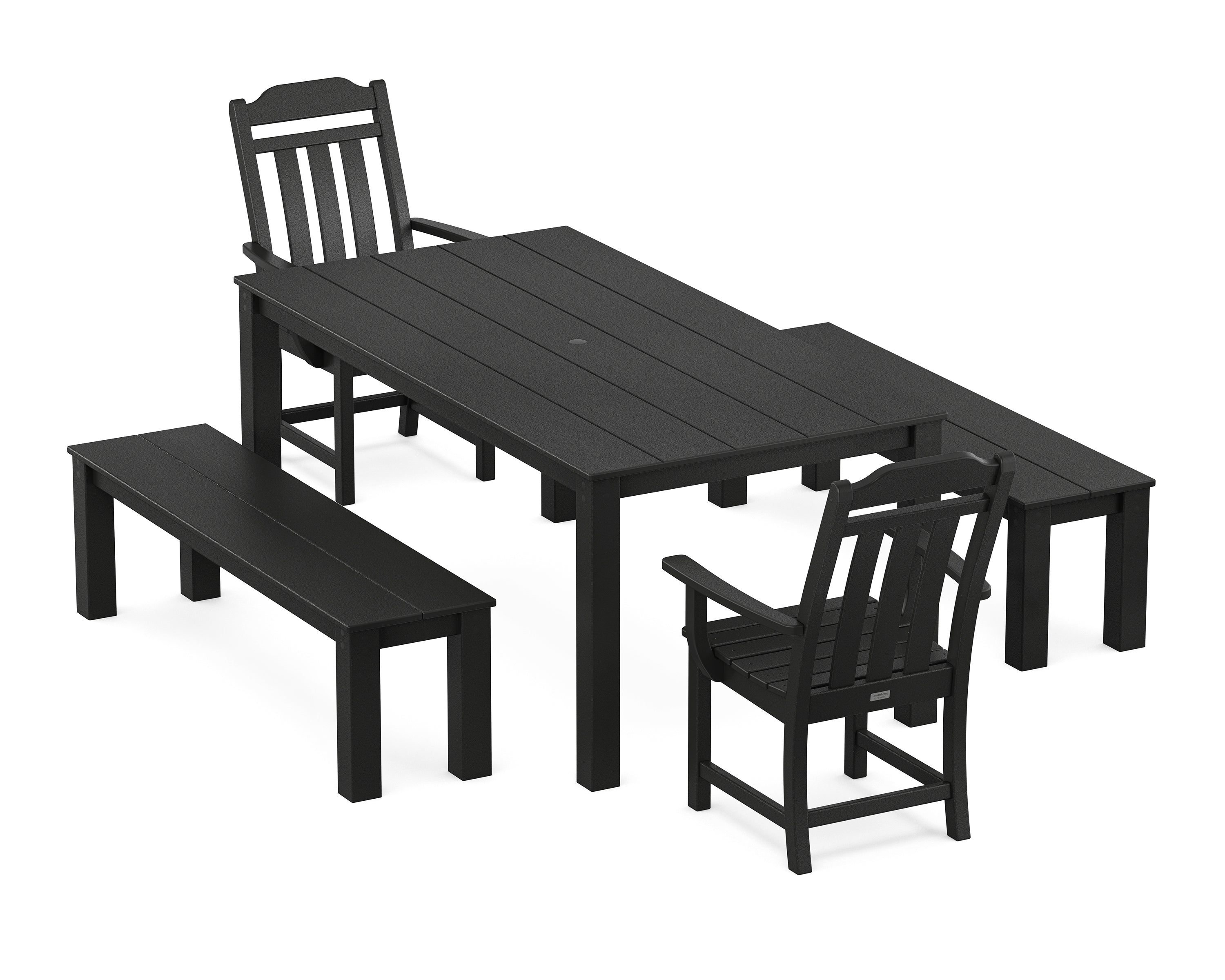 Country Living Cottage 5-Piece Parsons Dining Set with Benches in Black