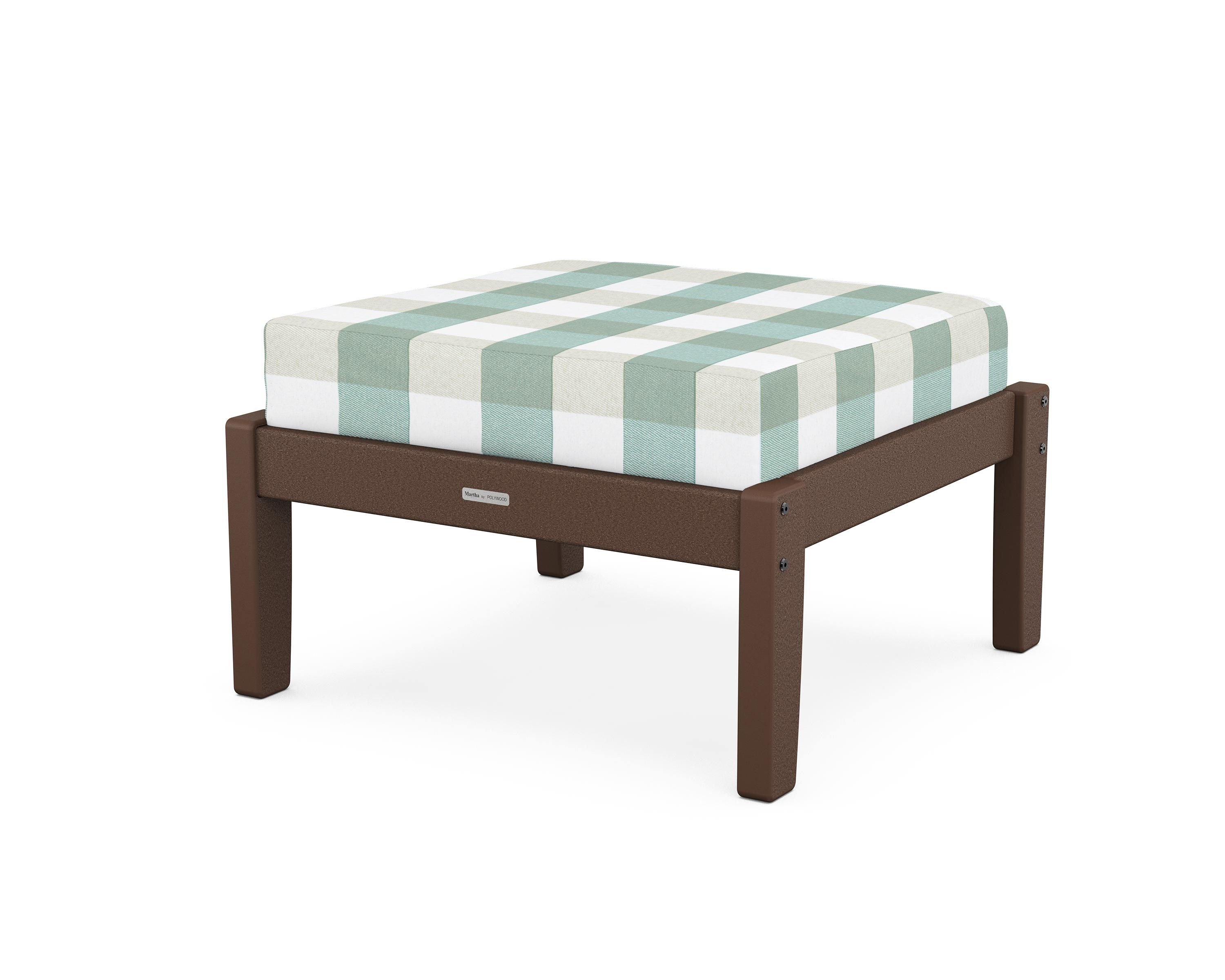Martha Stewart by POLYWOOD® Chinoiserie Deep Seating Ottoman in Mahogany / Buffalo Plaid Glacier Spa