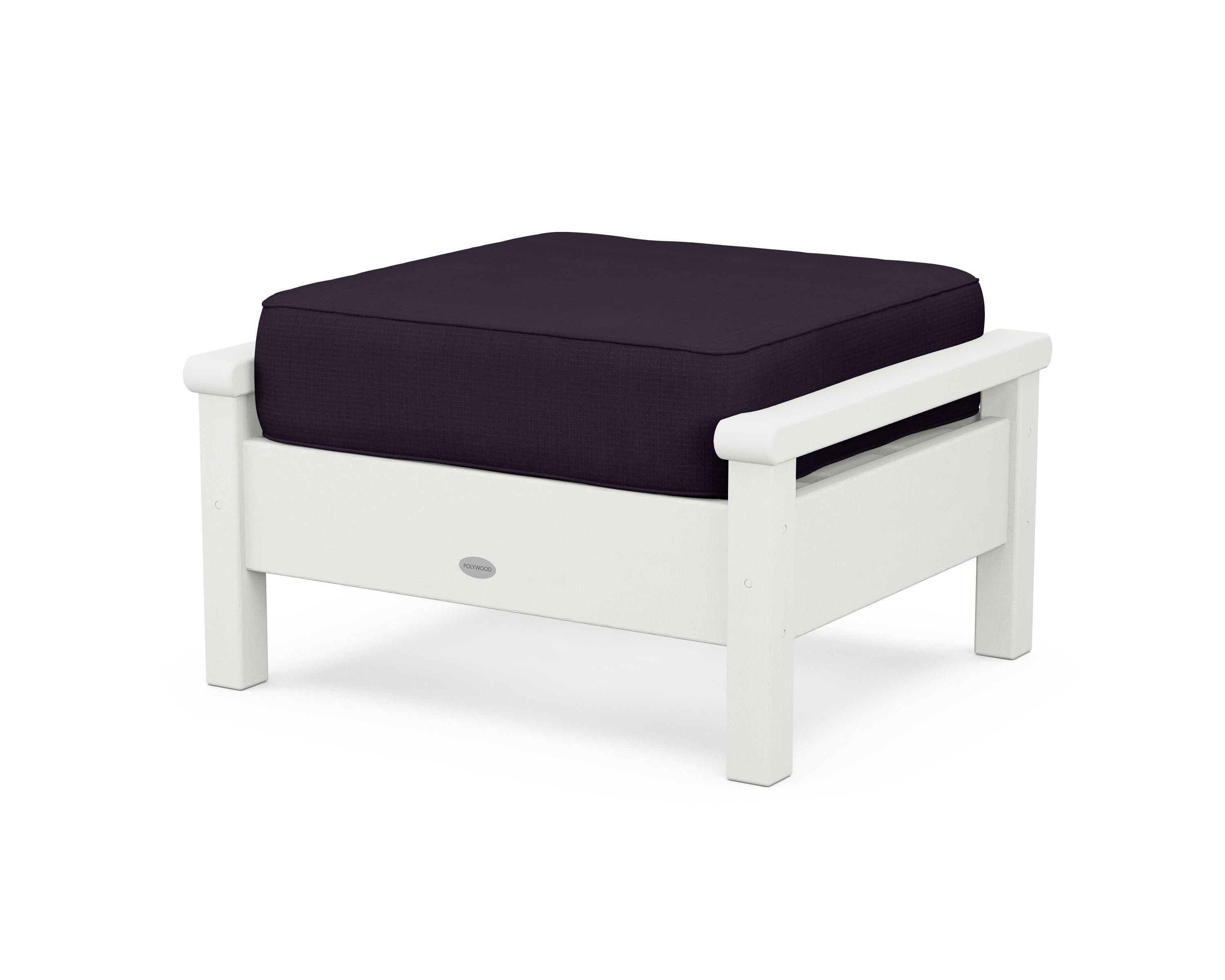 POLYWOOD® Harbour Deep Seating Ottoman in Vintage White / Navy Linen